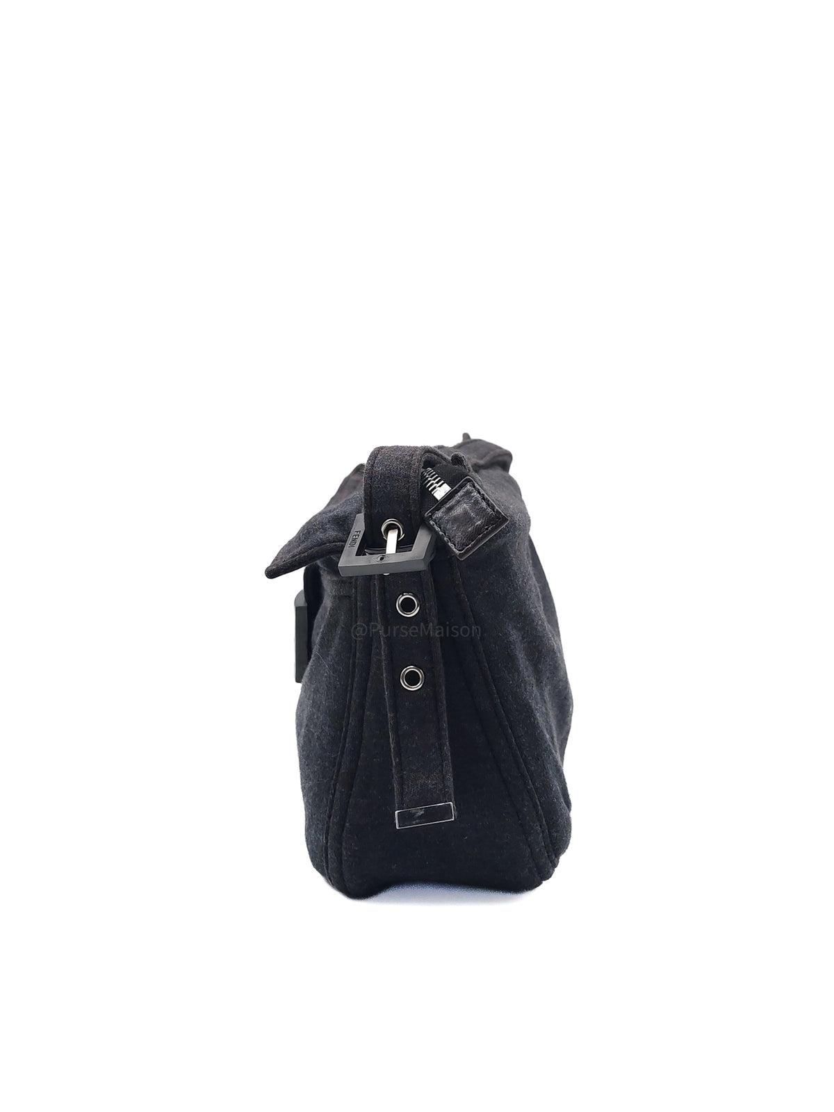 Fendi Zucca FF Baguette Shoulder Bag in Black Fabric and Black/Silver Hardware