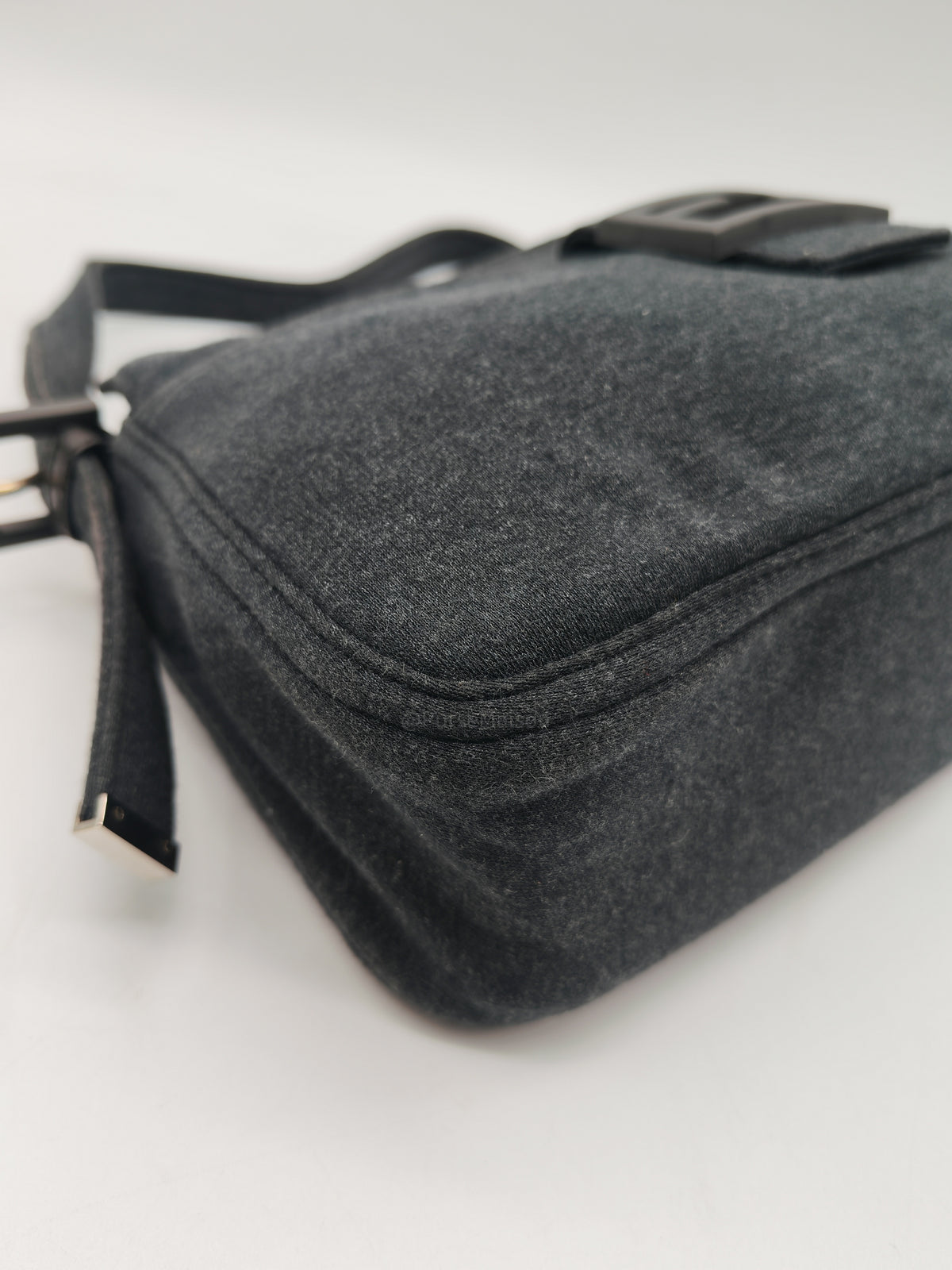 Fendi Zucca FF Baguette Shoulder Bag in Black Fabric and Black/Silver Hardware