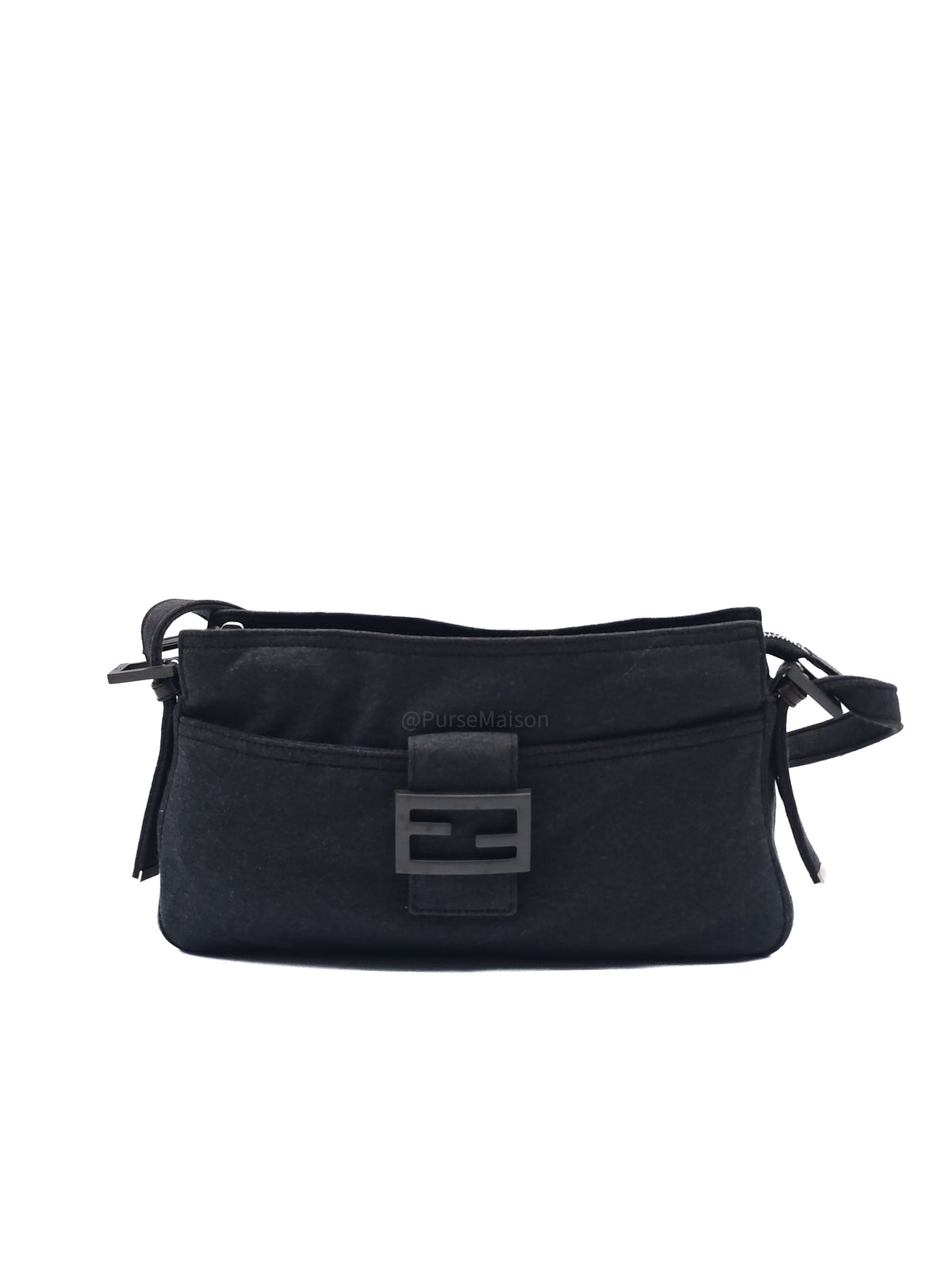 Fendi Zucca FF Baguette Shoulder Bag in Black Fabric and Black/Silver Hardware