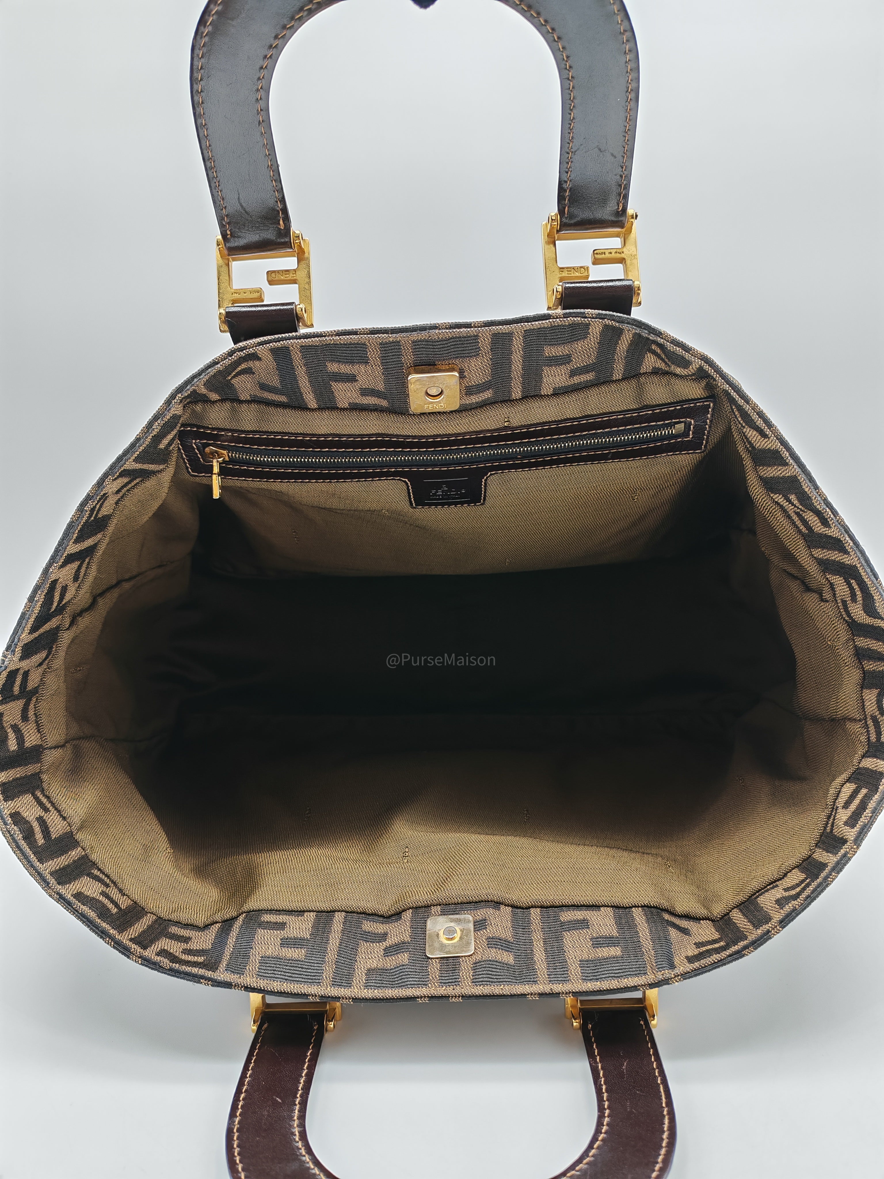 Fendi Twins Tote Bag Large in Zucca FF Monogram Canvas and Gold Hardware