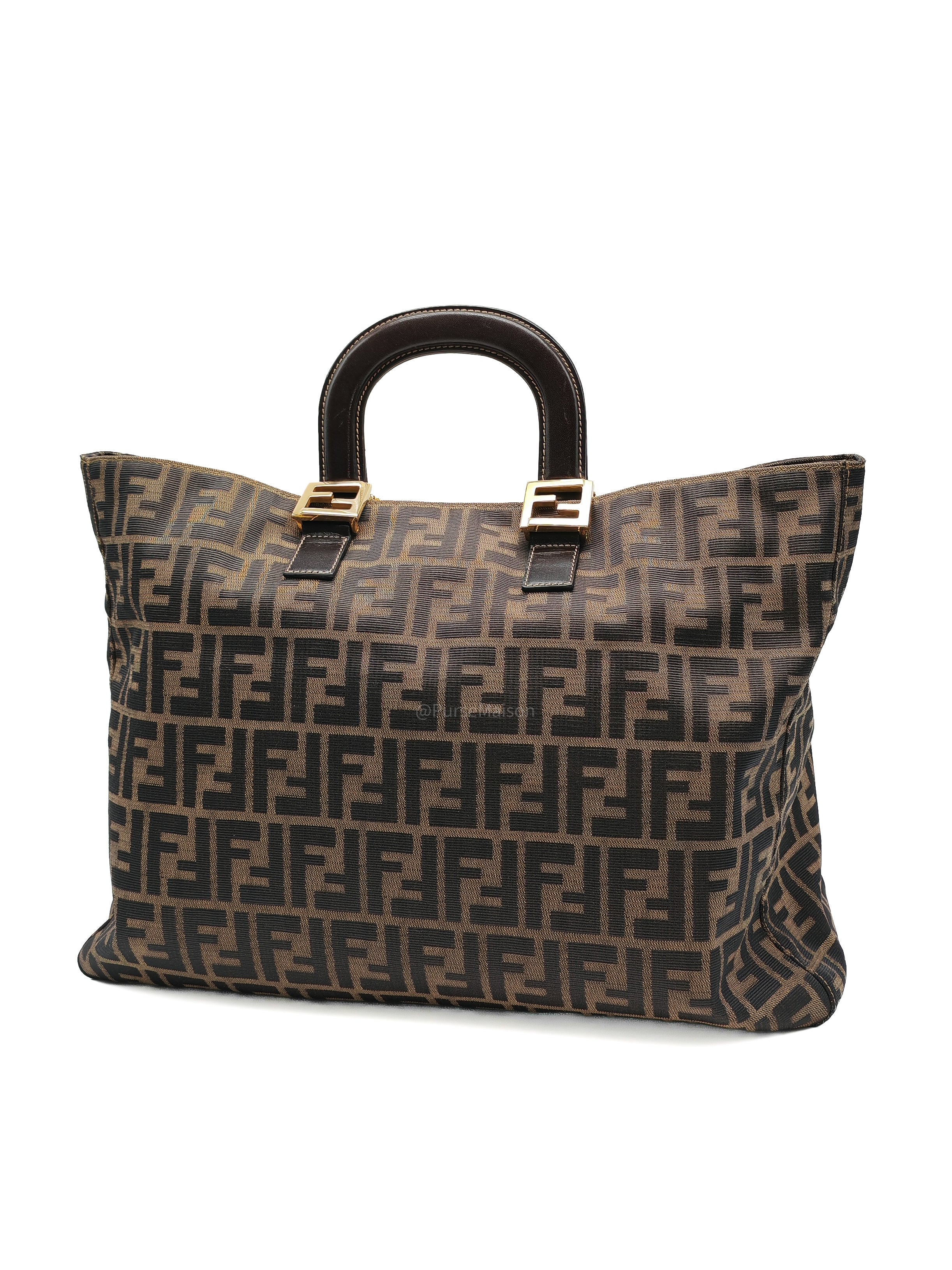 Fendi Twins Tote Bag Large in Zucca FF Monogram Canvas and Gold Hardware