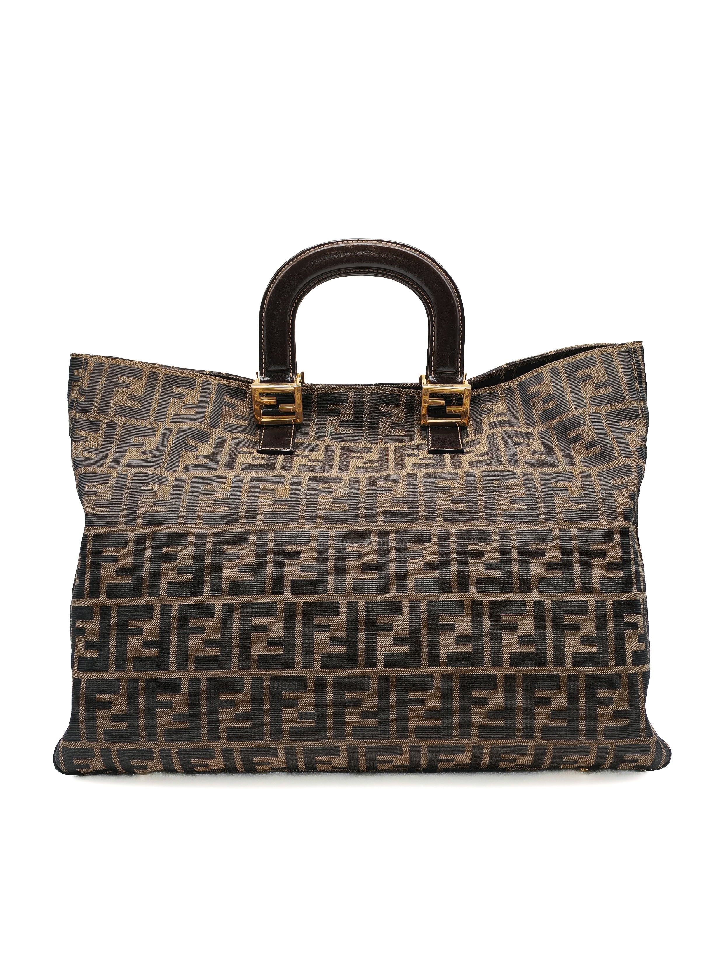 Fendi Twins Tote Bag Large in Zucca FF Monogram Canvas and Gold Hardware