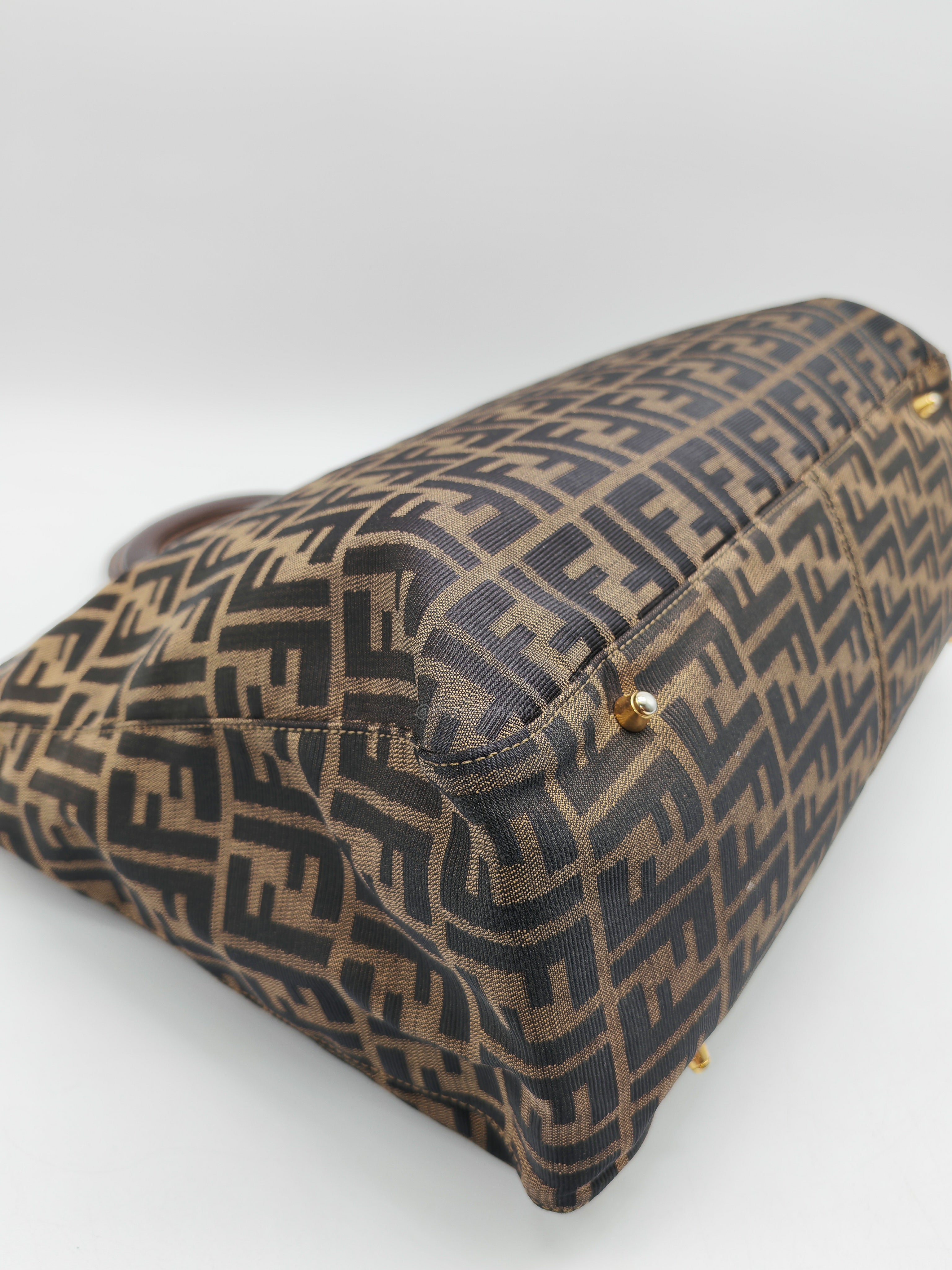 Fendi Twins Tote Bag Large in Zucca FF Monogram Canvas and Gold Hardware