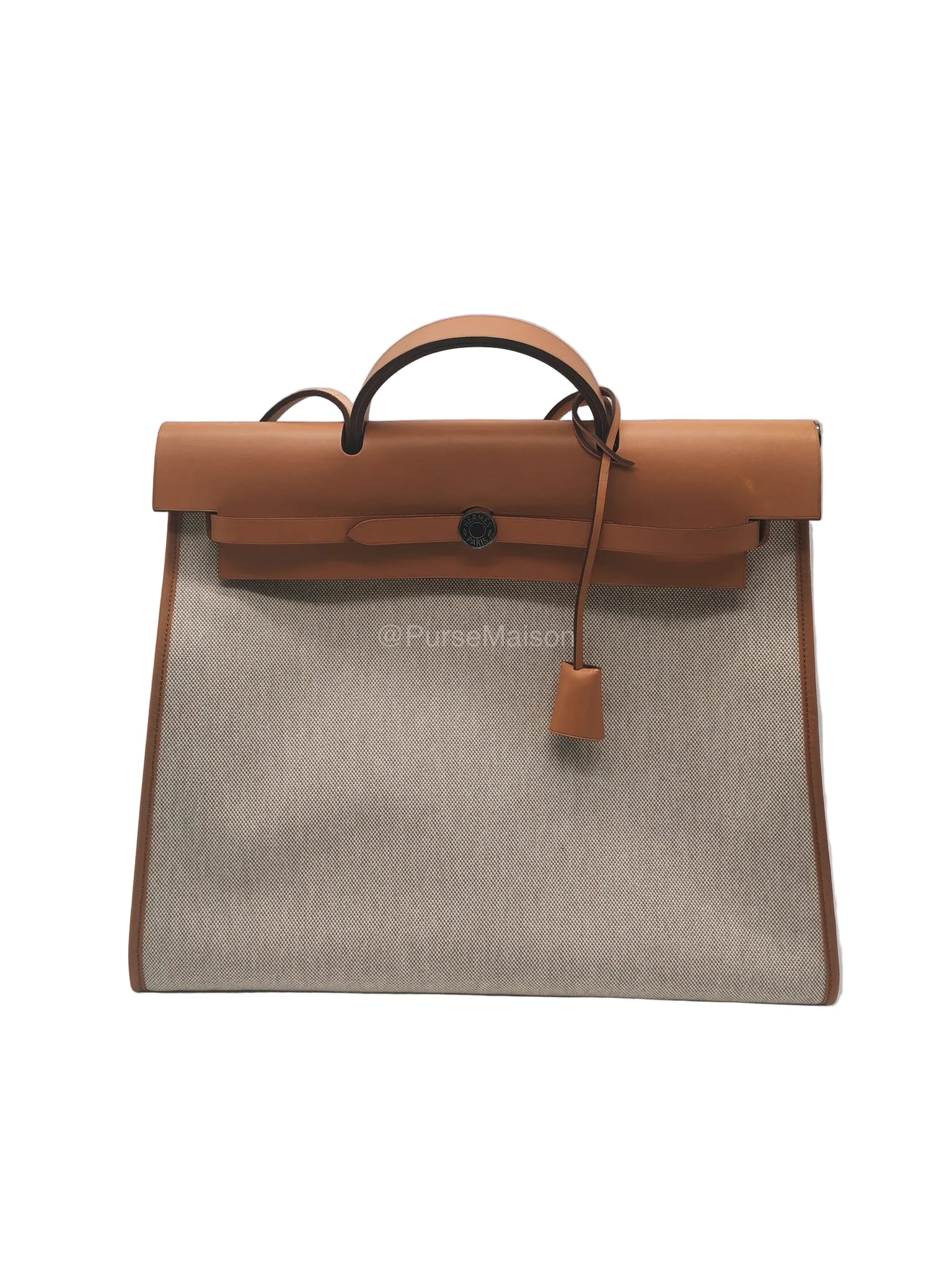 Hermes Herbag Messenger 39 in Beige Canvas Palladium Hardware Stamp Square N(2010)