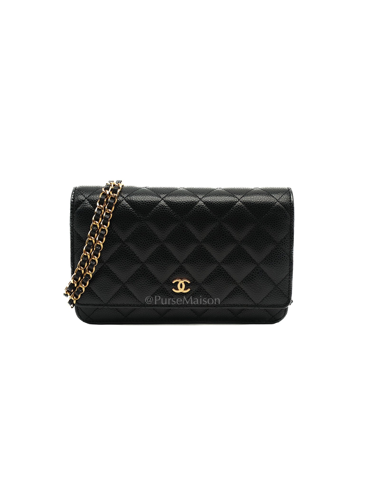 Chanel Classic Wallet on Chain in Black Quilted Caviar Leather and Gold Hardware Microchip