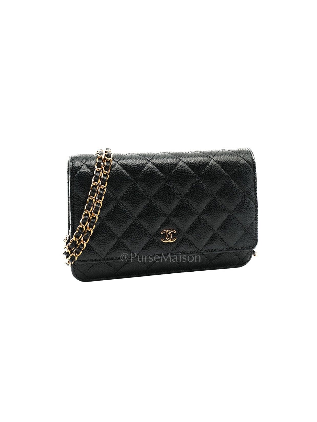 Chanel Classic Wallet on Chain in Black Quilted Caviar Leather and Gold Hardware Microchip