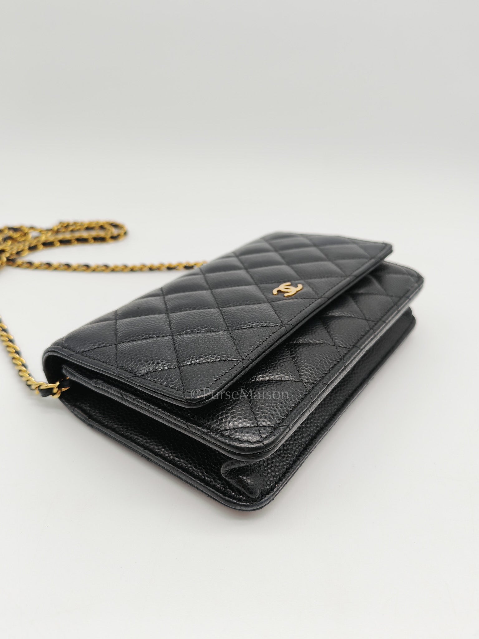 Chanel Classic Wallet on Chain in Black Quilted Caviar Leather and Gold Hardware Microchip