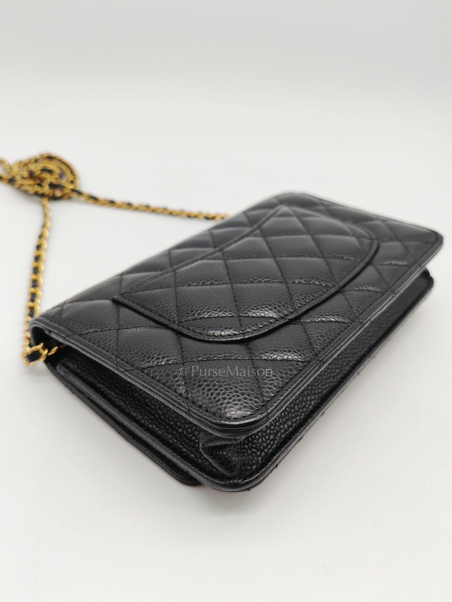 Chanel Classic Wallet on Chain in Black Quilted Caviar Leather and Gold Hardware Microchip