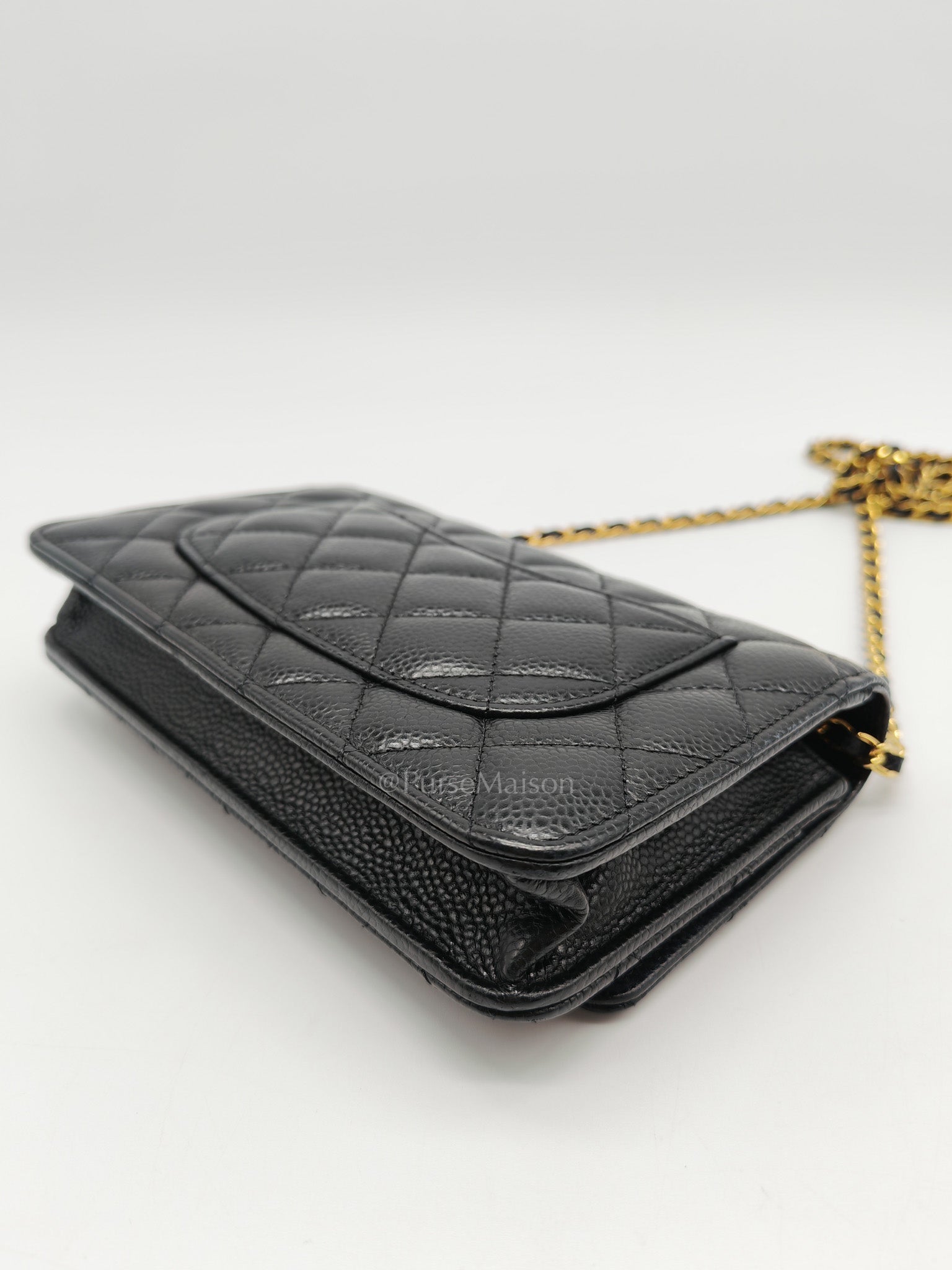 Chanel Classic Wallet on Chain in Black Quilted Caviar Leather and Gold Hardware Microchip