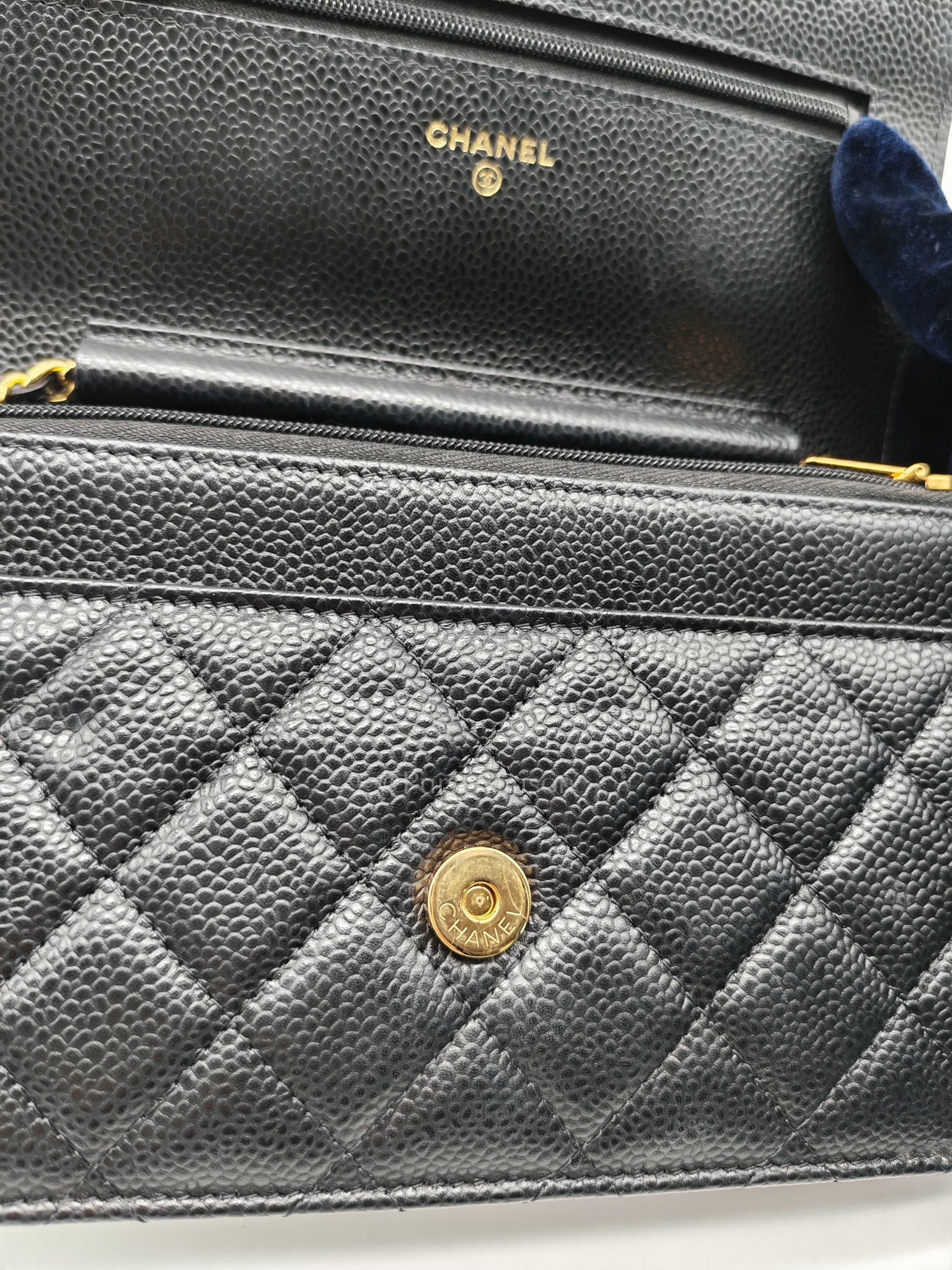 Chanel Classic Wallet on Chain in Black Quilted Caviar Leather and Gold Hardware Microchip