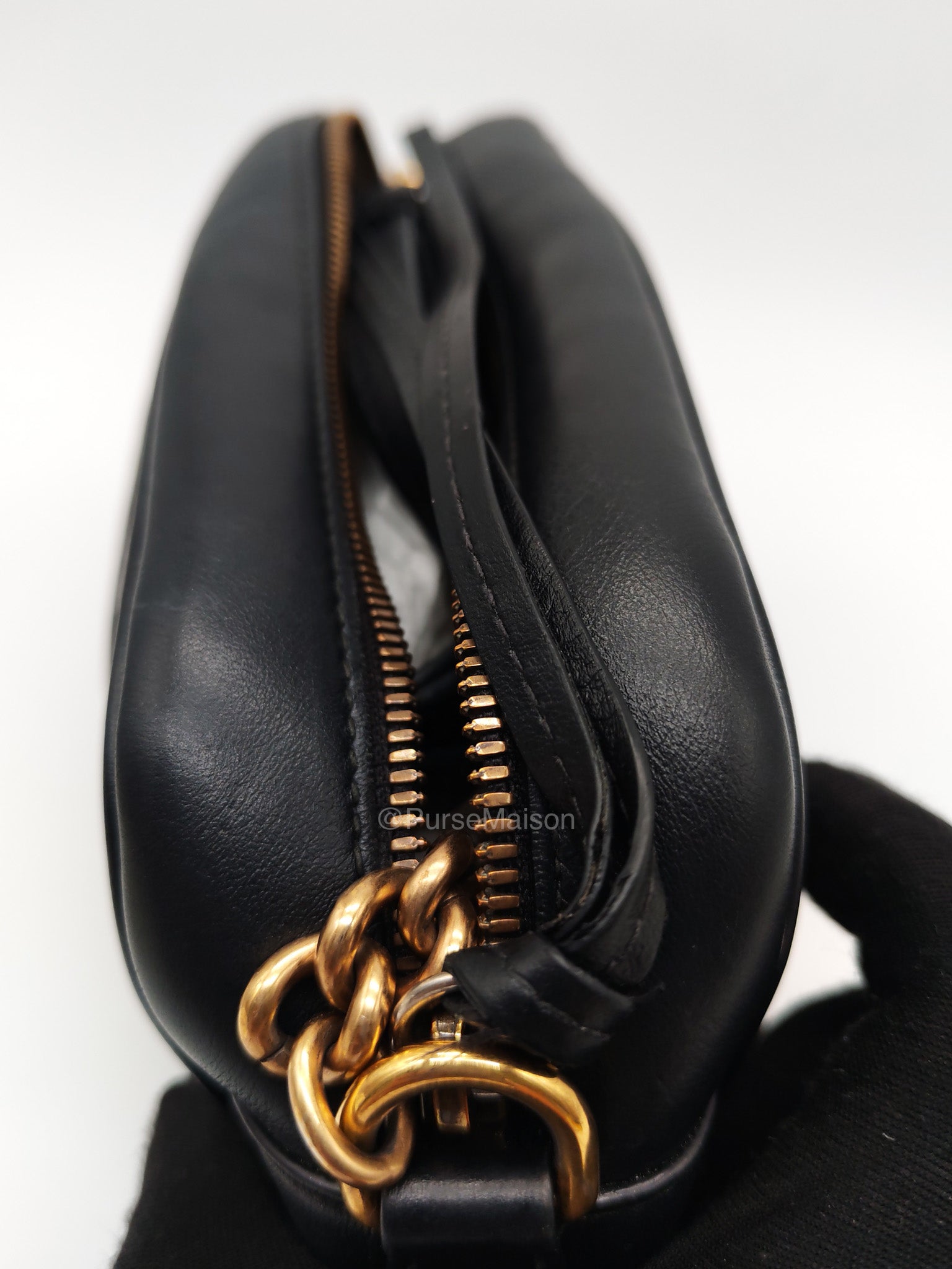 Gucci GG Small Camera Bag in Black Cheveron Quilted Matelasse Leather and Gold Hardware
