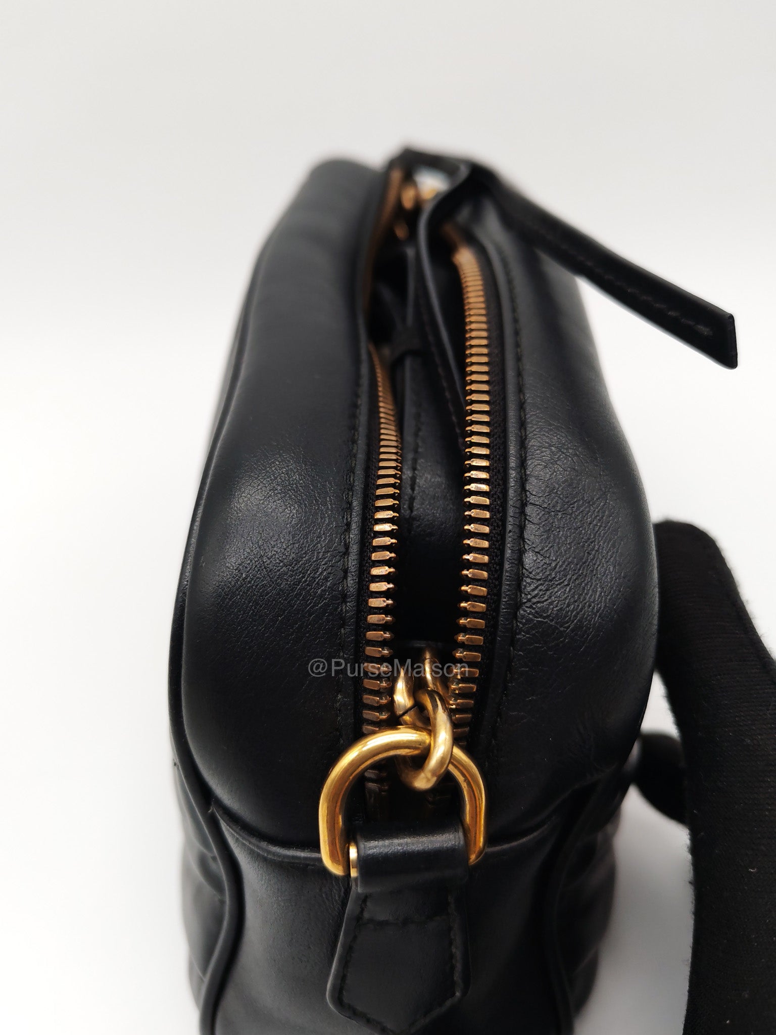 Gucci GG Small Camera Bag in Black Cheveron Quilted Matelasse Leather and Gold Hardware