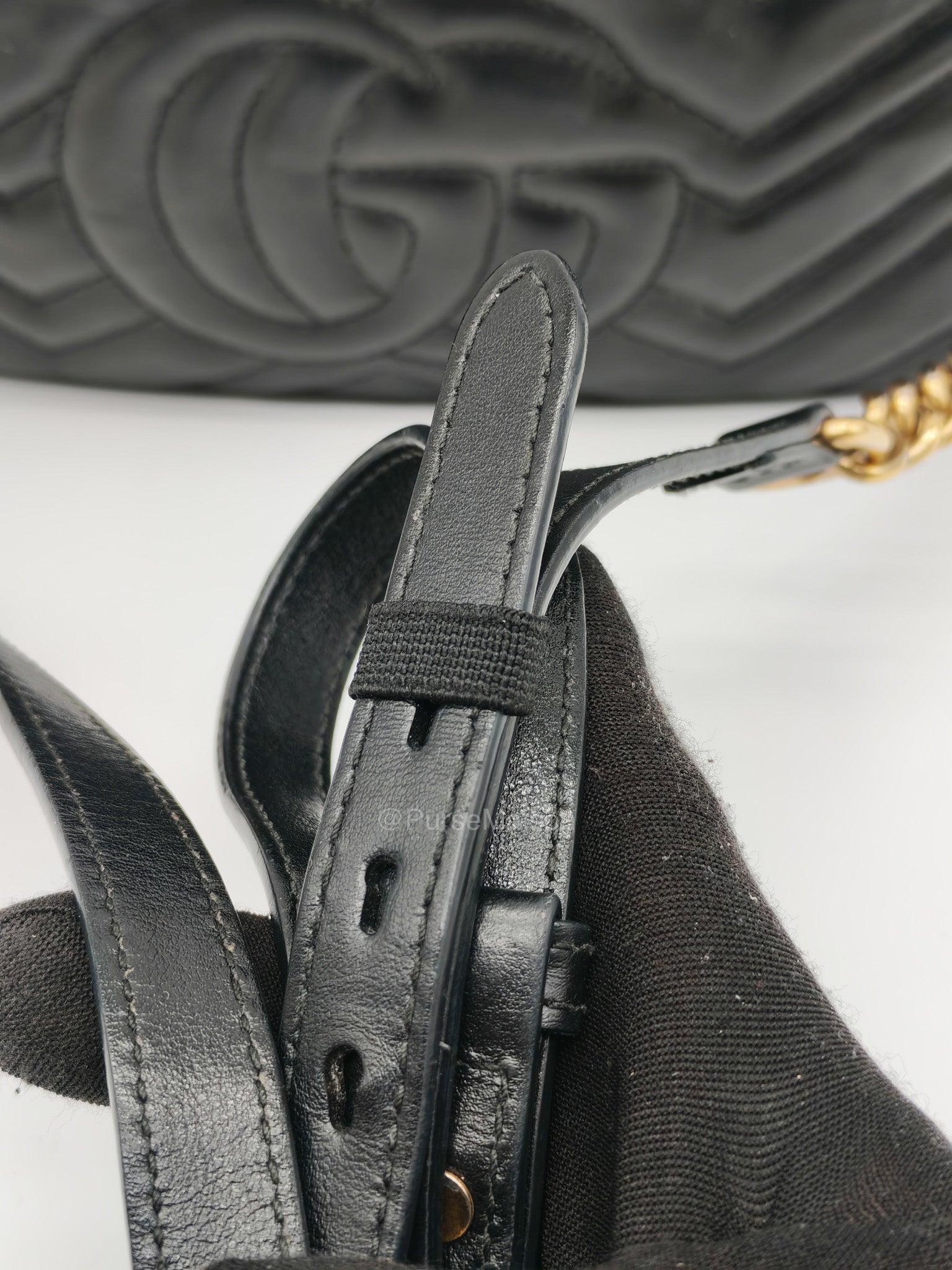 Gucci GG Small Camera Bag in Black Cheveron Quilted Matelasse Leather and Gold Hardware