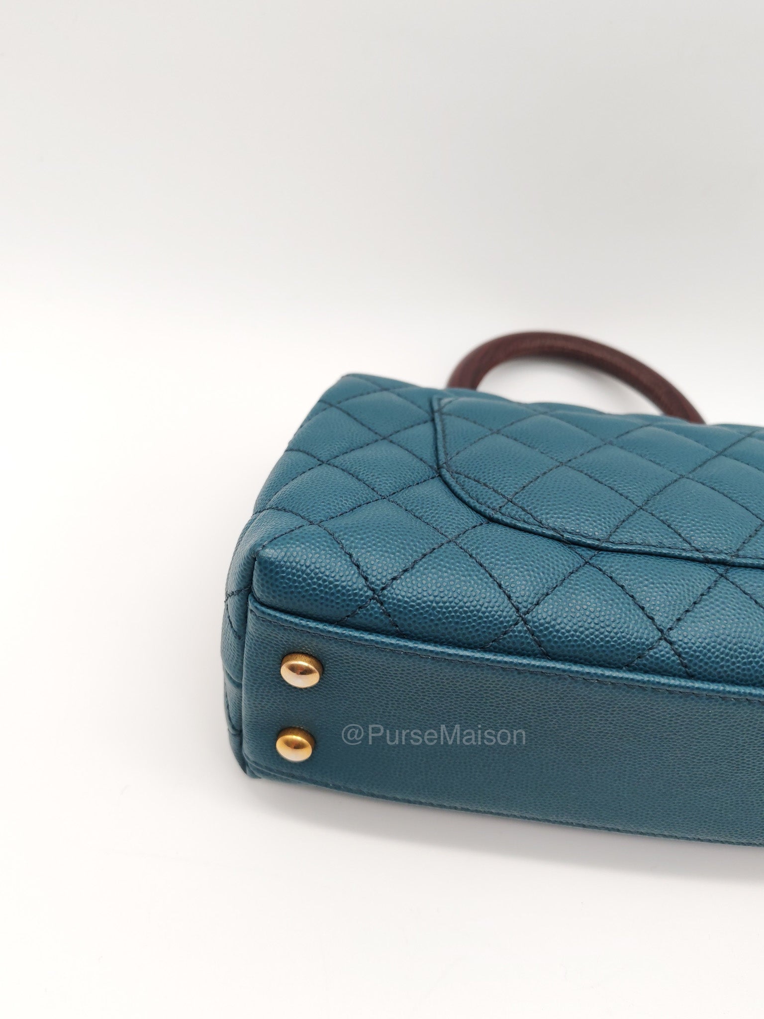 Chanel Coco Lizard Handle Small in Dark Turquoise Quilted Caviar Leather and Aged Gold Hardware Series 28