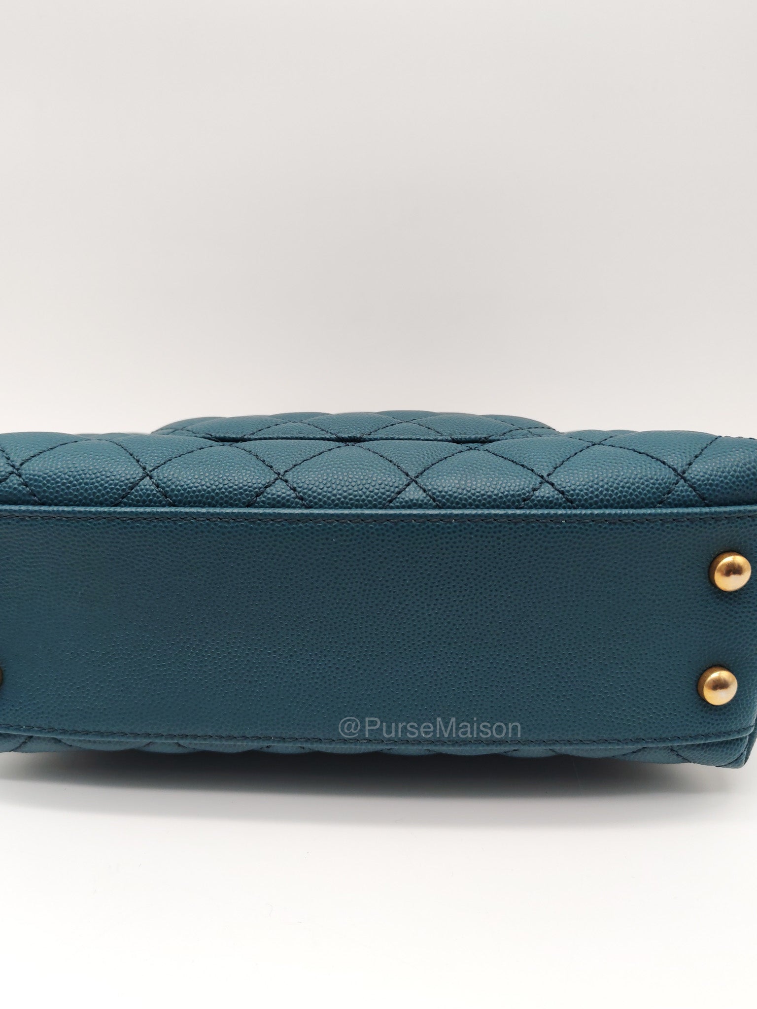 Chanel Coco Lizard Handle Small in Dark Turquoise Quilted Caviar Leather and Aged Gold Hardware Series 28