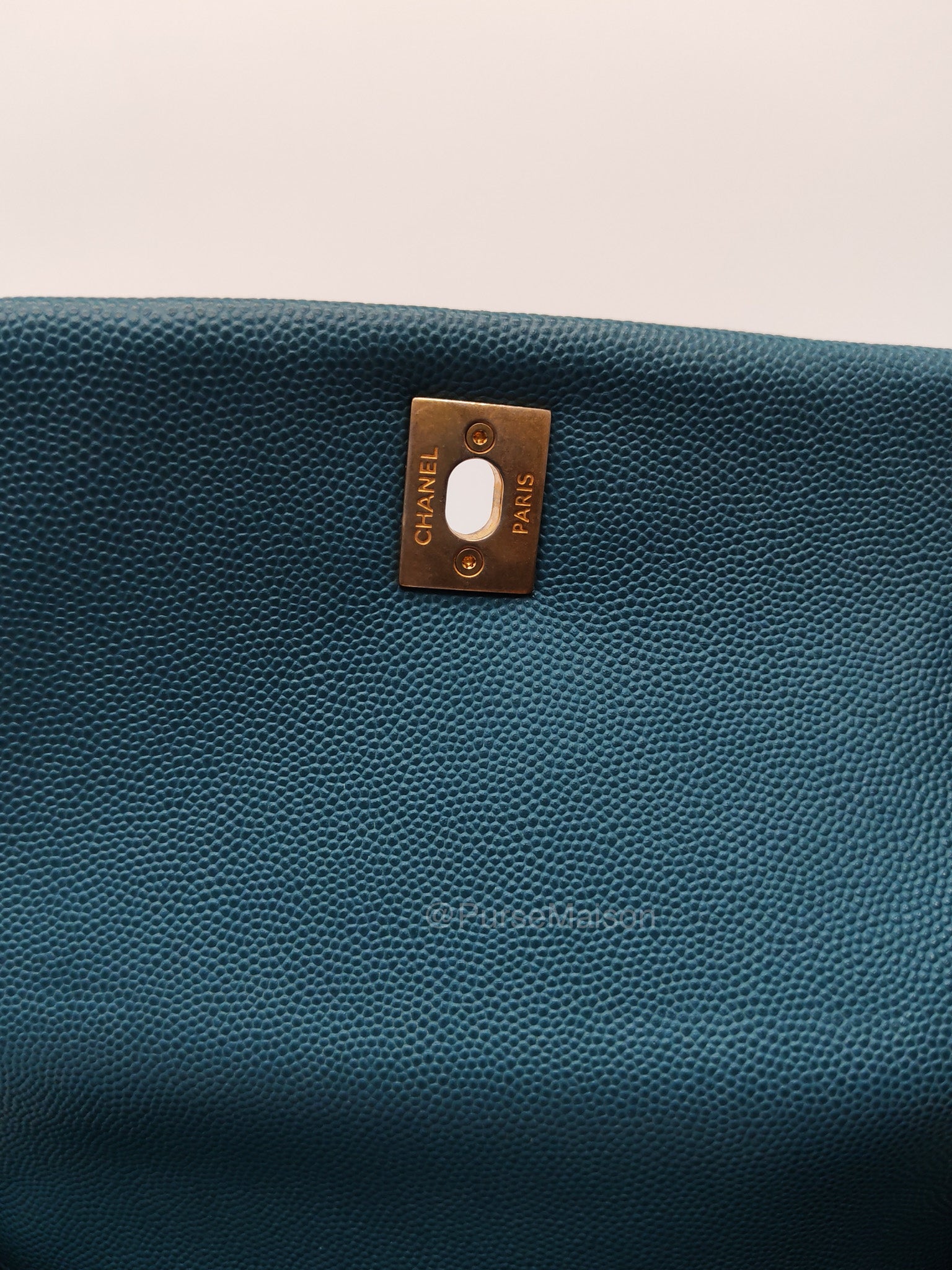 Chanel Coco Lizard Handle Small in Dark Turquoise Quilted Caviar Leather and Aged Gold Hardware Series 28