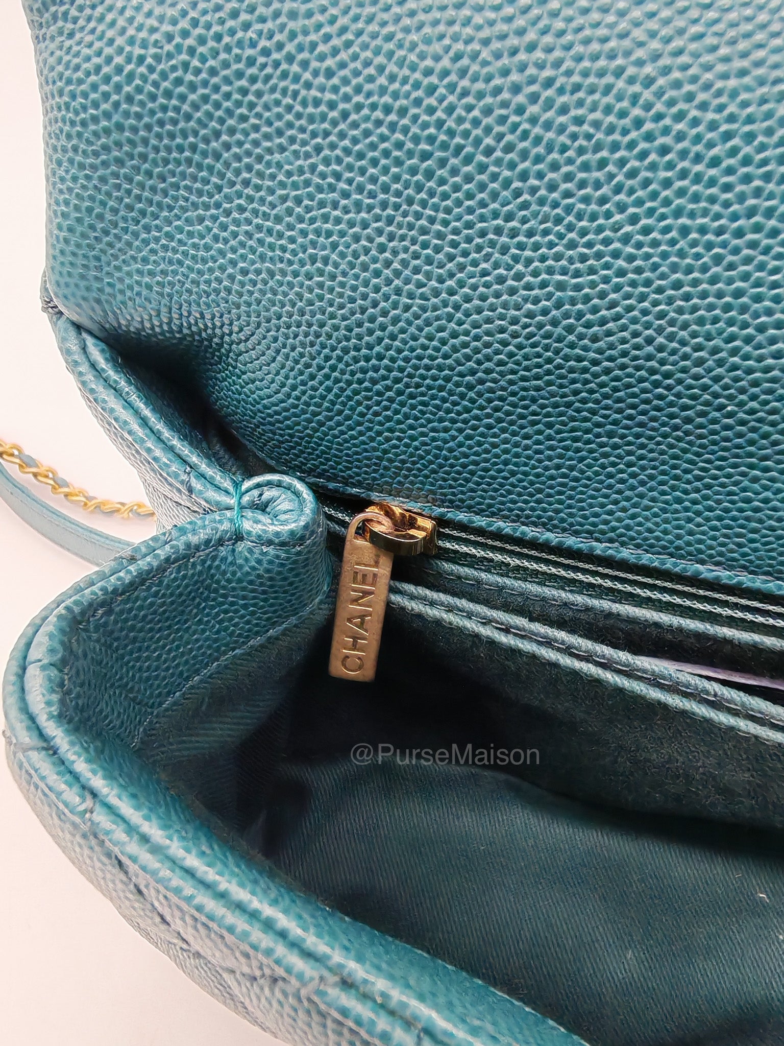 Chanel Coco Lizard Handle Small in Dark Turquoise Quilted Caviar Leather and Aged Gold Hardware Series 28