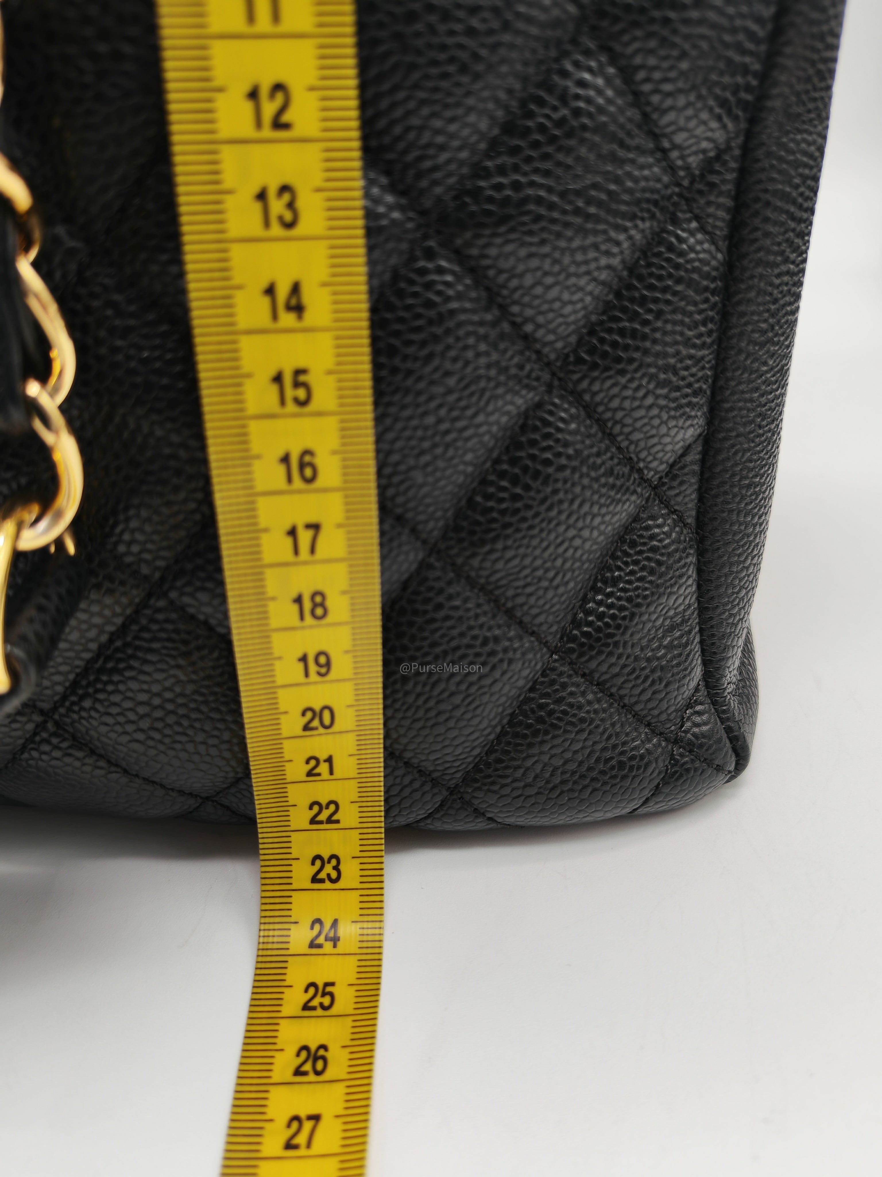 Chanel Grand Shopping Tote (GST) in Black Quilted Caviar Leather and Gold Hardware Series 15