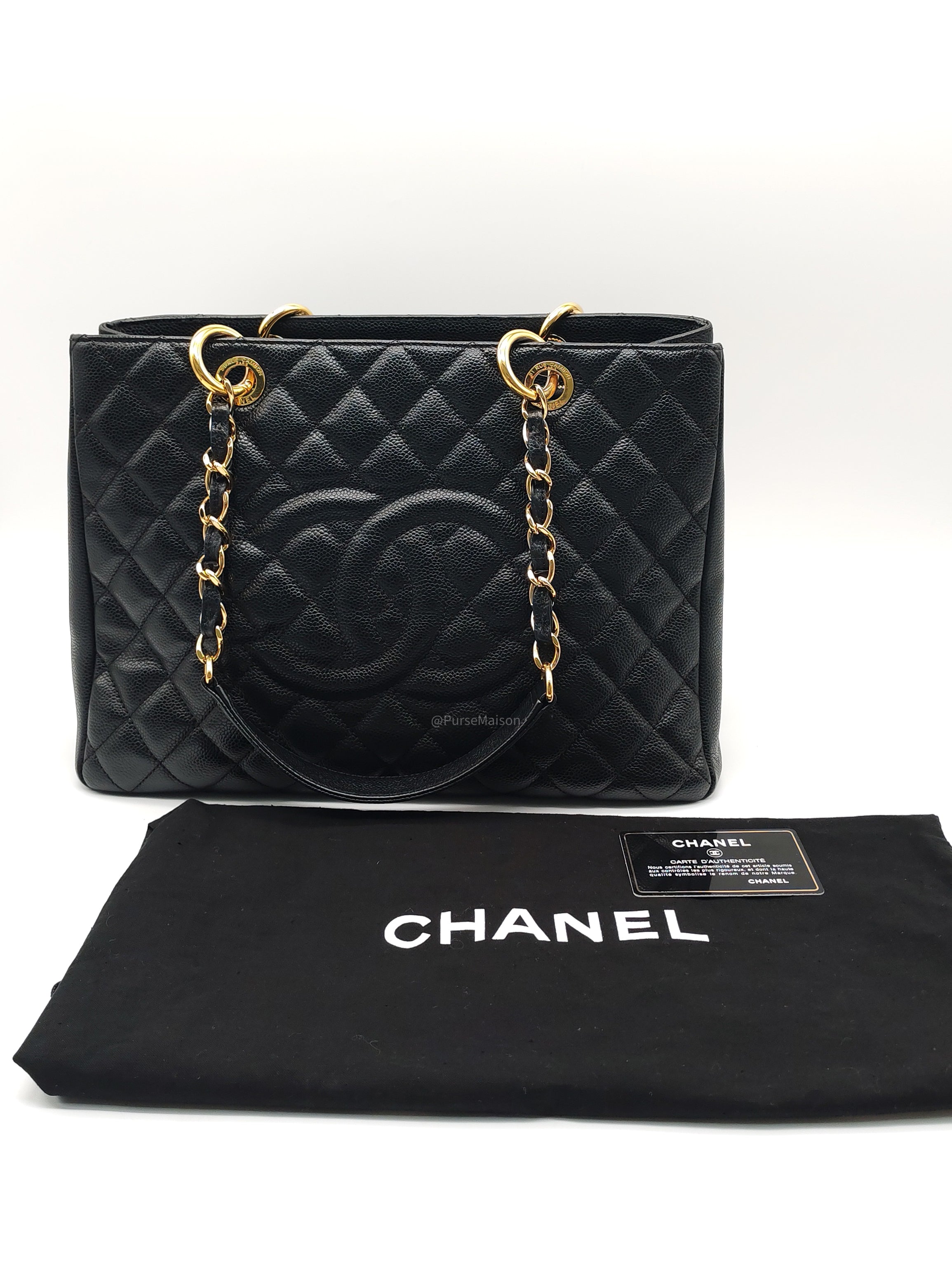 Chanel Grand Shopping Tote (GST) in Black Quilted Caviar Leather and Gold Hardware Series 15