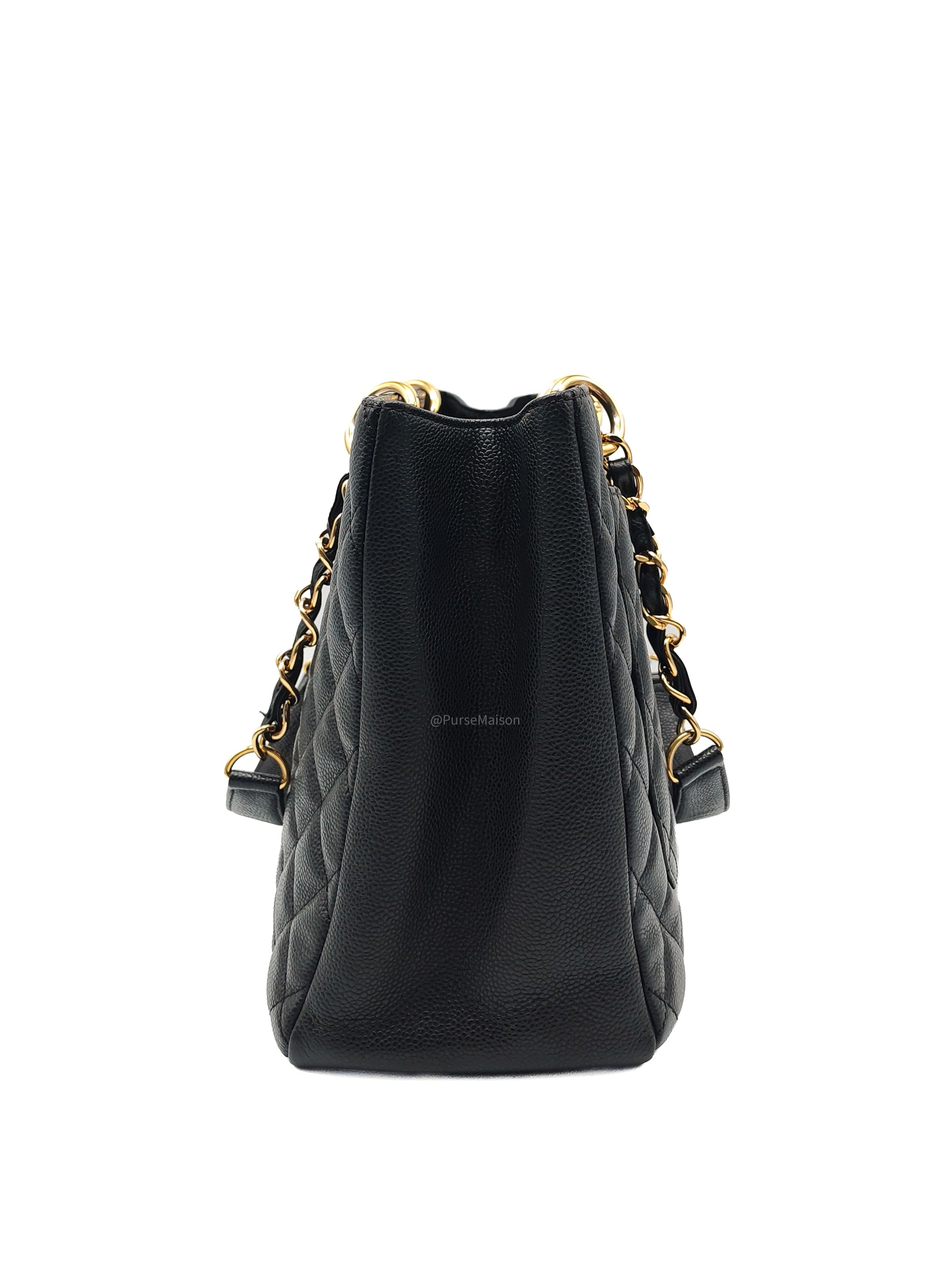 Chanel Grand Shopping Tote (GST) in Black Quilted Caviar Leather and Gold Hardware Series 15
