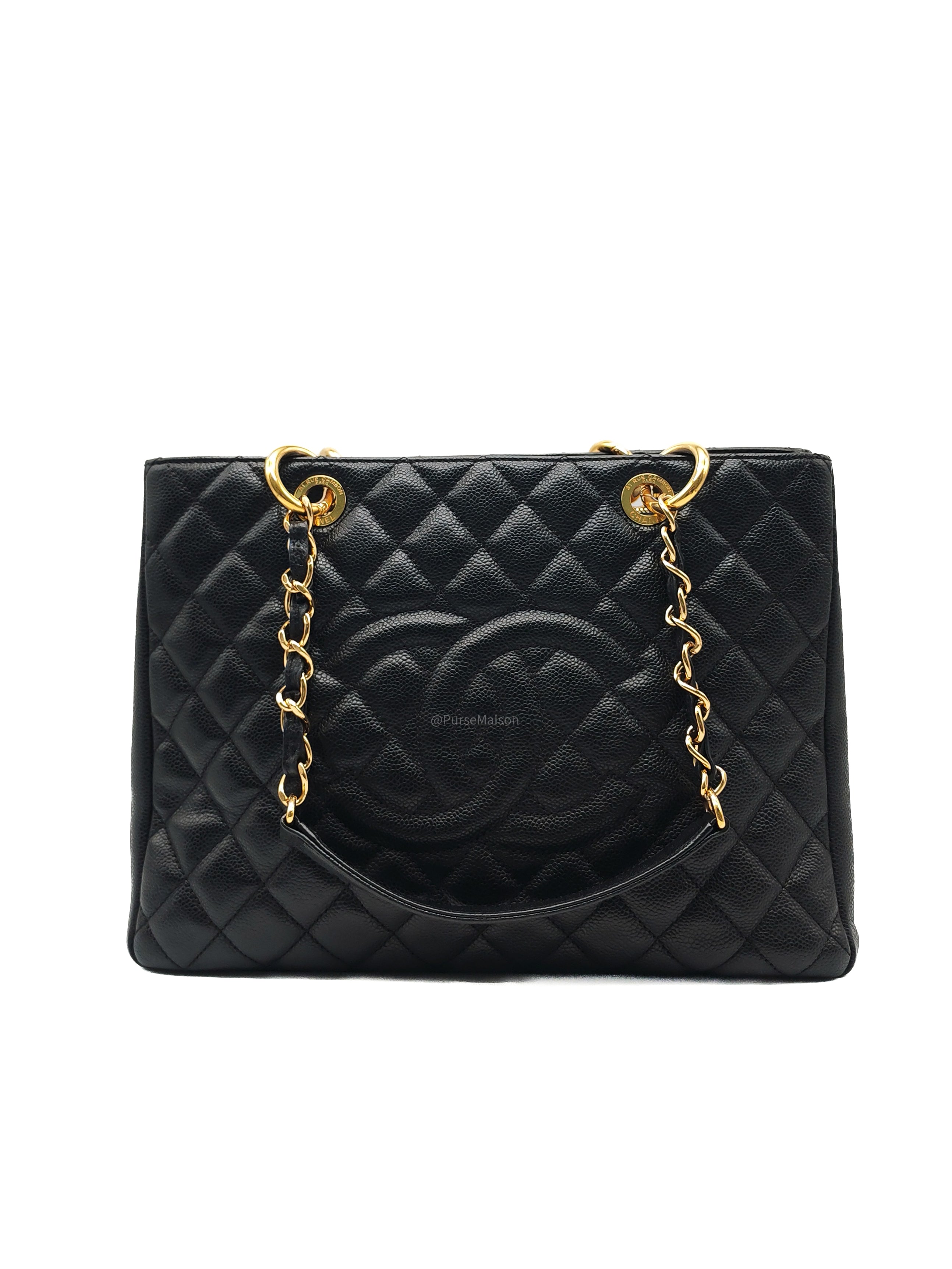 Chanel Grand Shopping Tote (GST) in Black Quilted Caviar Leather and Gold Hardware Series 15