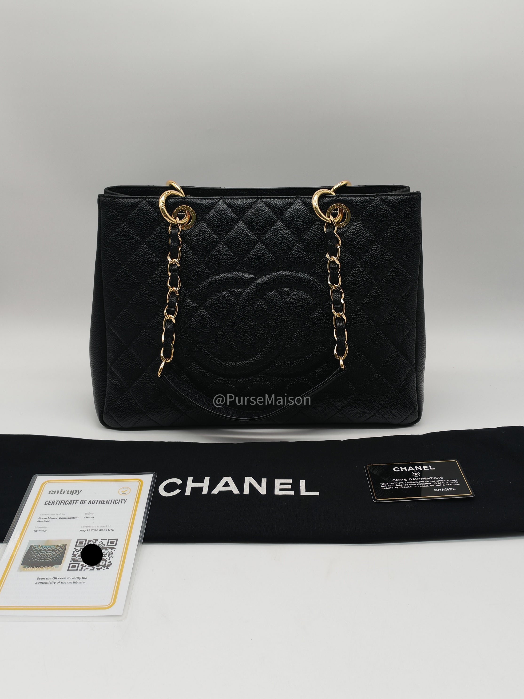 Chanel Grand Shopping Tote (GST) in Black Caviar Leather and Gold Hardware Series 18