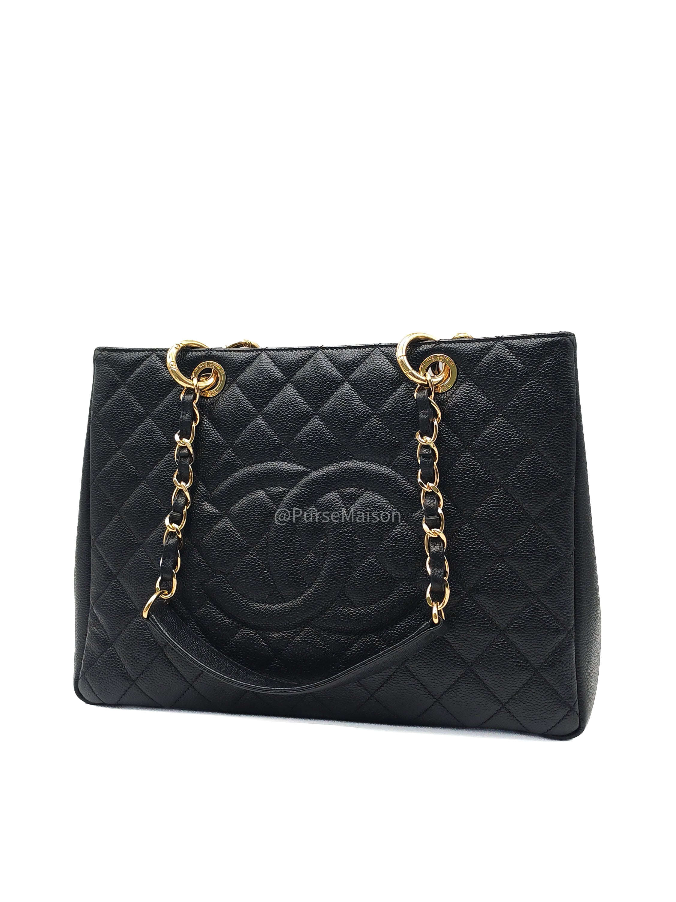Chanel Grand Shopping Tote (GST) in Black Caviar Leather and Gold Hardware Series 18