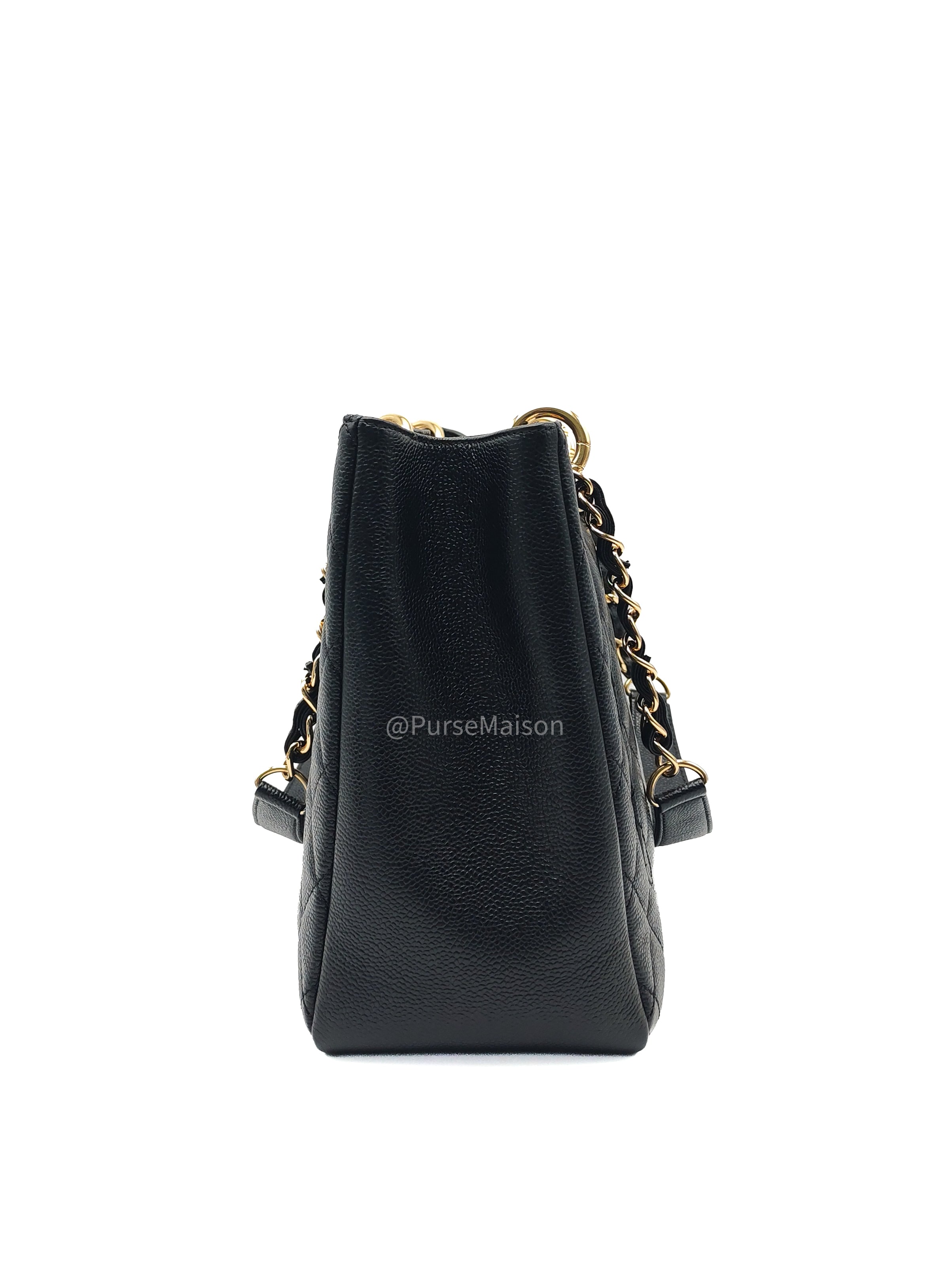 Chanel Grand Shopping Tote (GST) in Black Caviar Leather and Gold Hardware Series 18