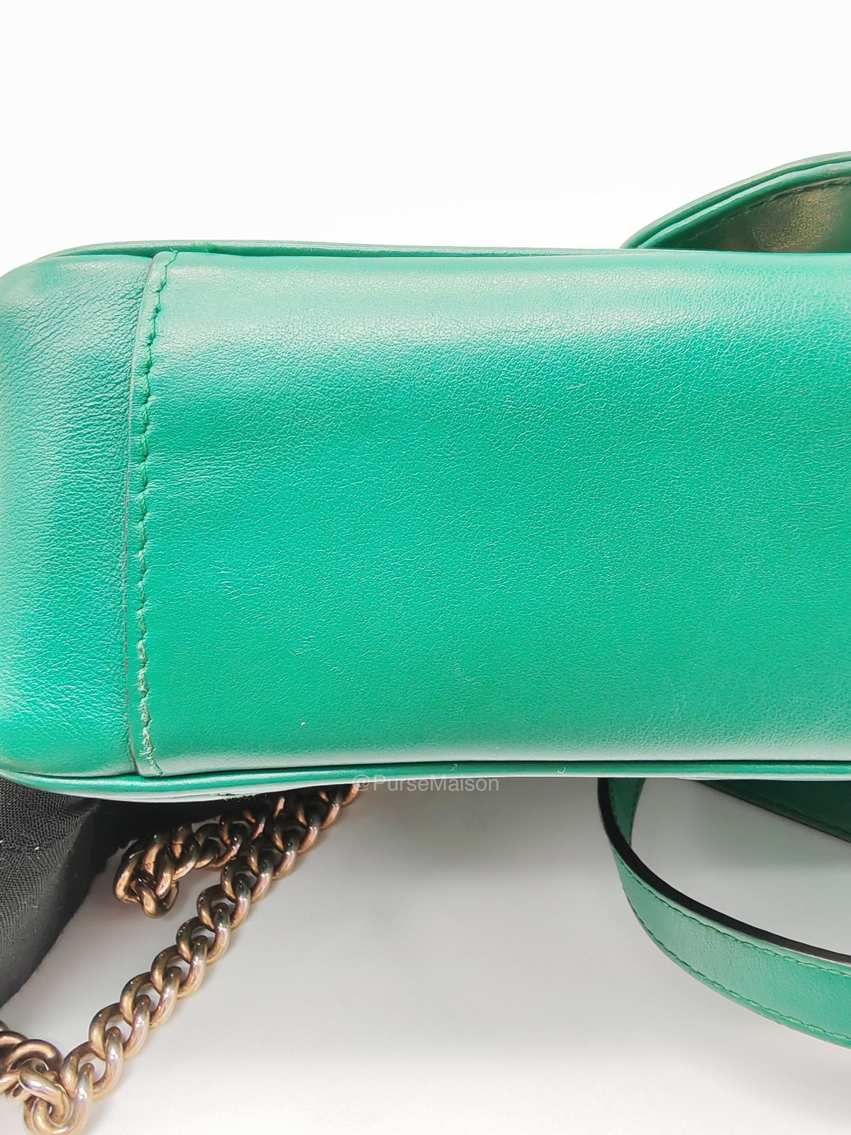 Gucci GG Marmont Shoulder Bag Small in Green Chevron Matelasse Calfskin Leather and Gold Hardware
