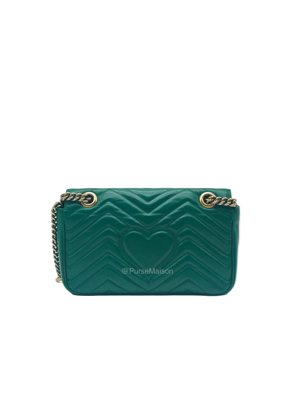 Gucci GG Marmont Shoulder Bag Small in Green Chevron Matelasse Calfskin Leather and Gold Hardware