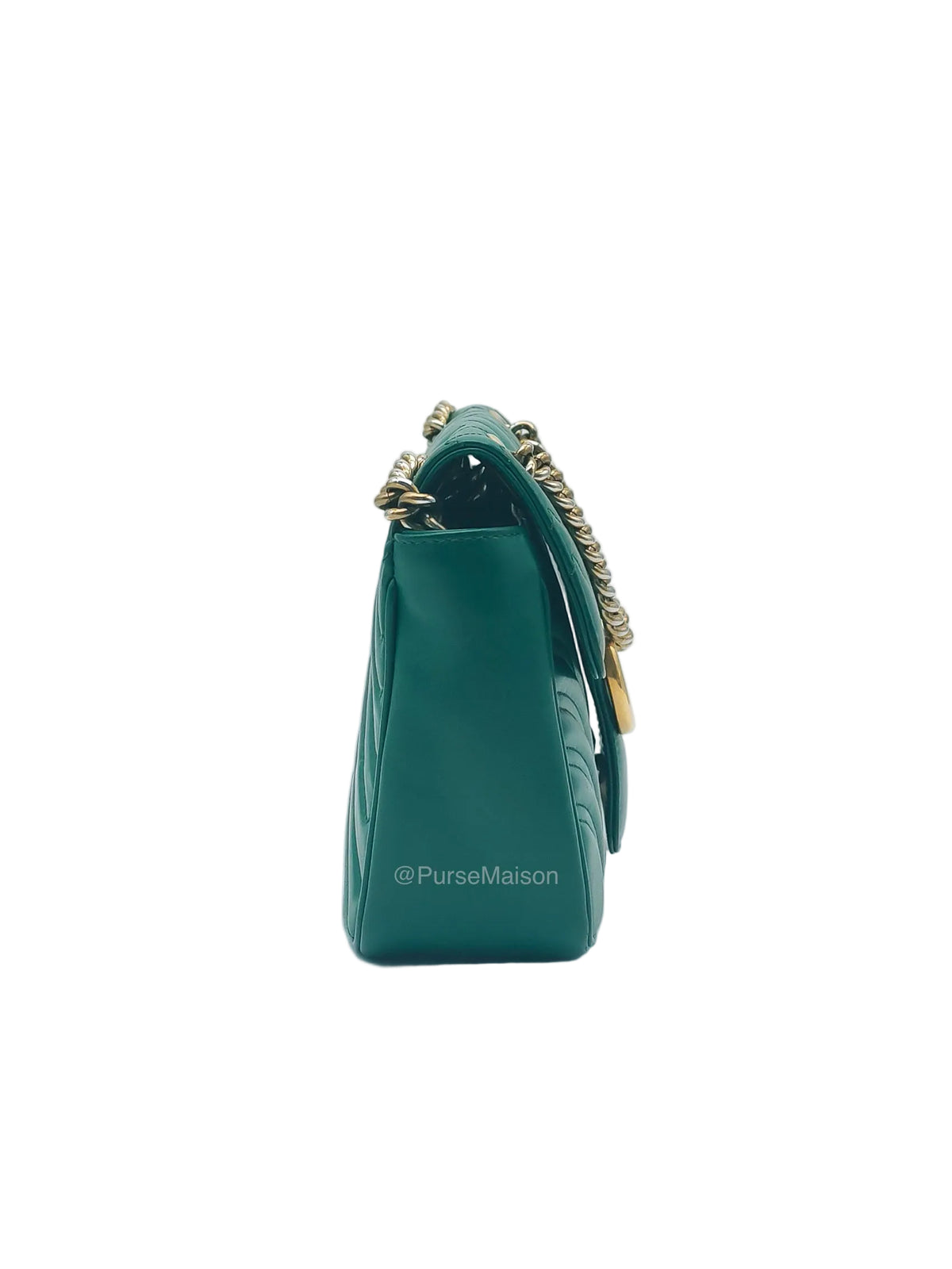 Gucci GG Marmont Shoulder Bag Small in Green Chevron Matelasse Calfskin Leather and Gold Hardware