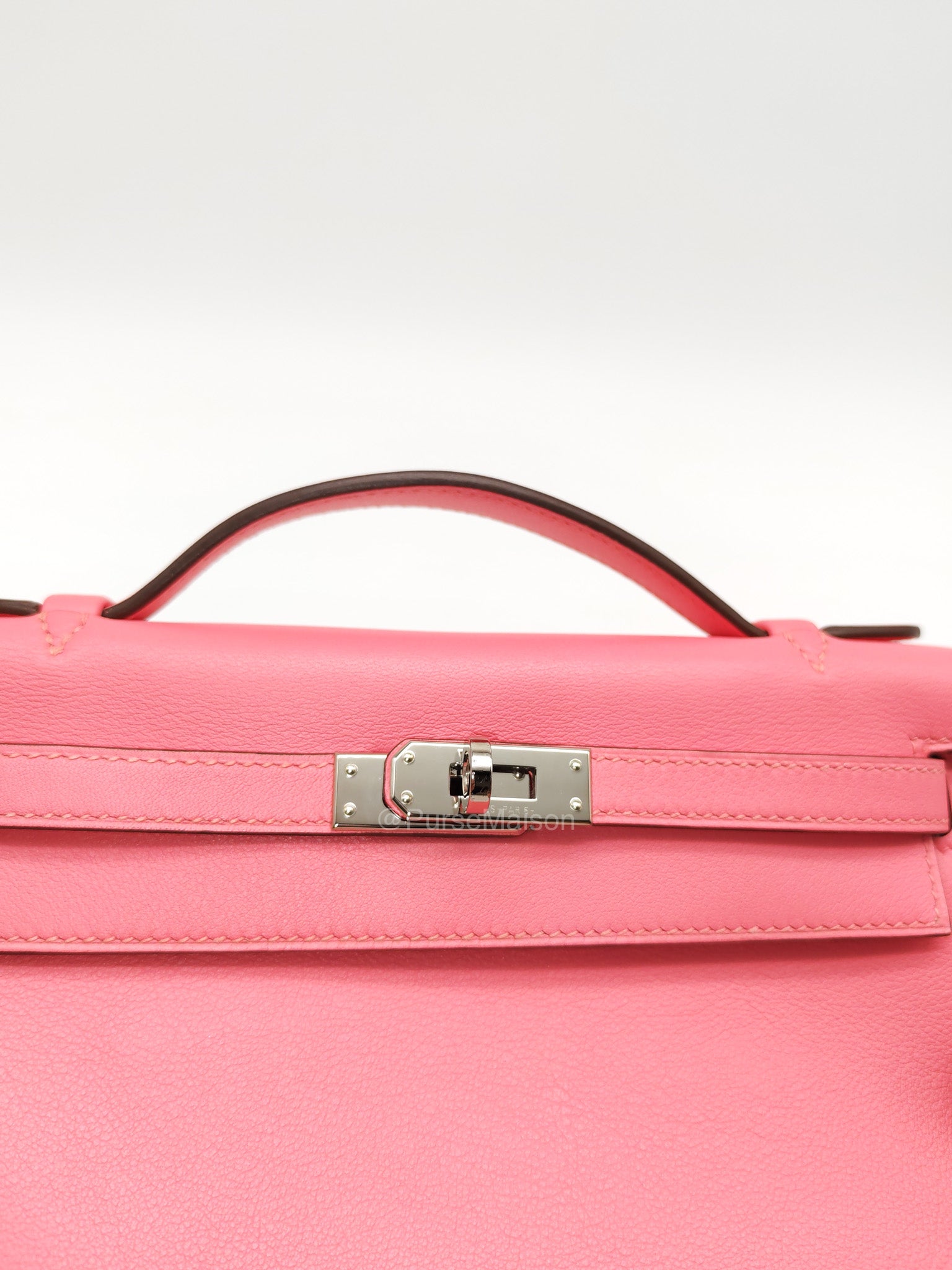 Hermes Kelly Pochette Rose Azalee in Swift Leather and Palladium Hardware Stamp A (2017)