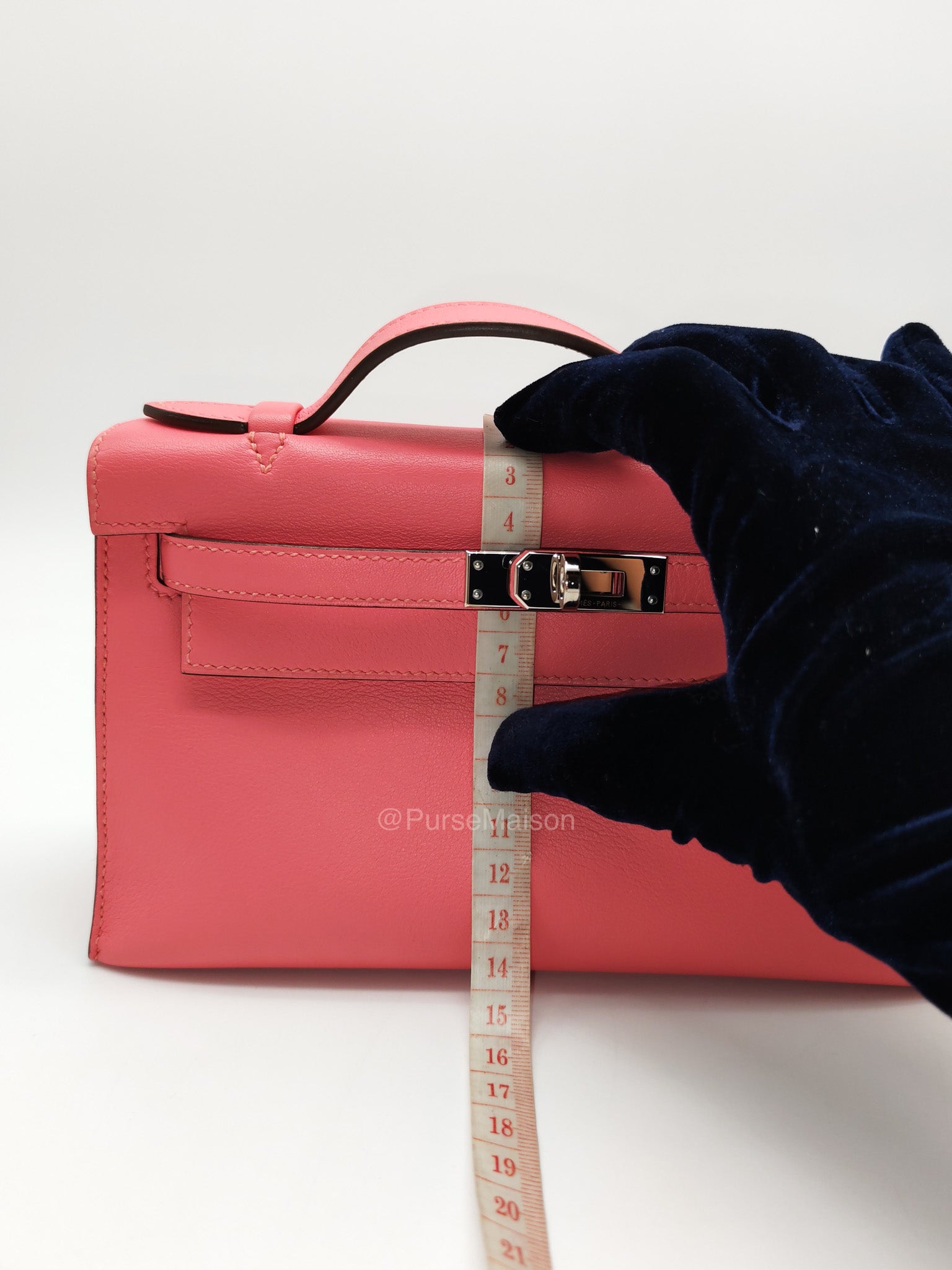 Hermes Kelly Pochette Rose Azalee in Swift Leather and Palladium Hardware Stamp A (2017)
