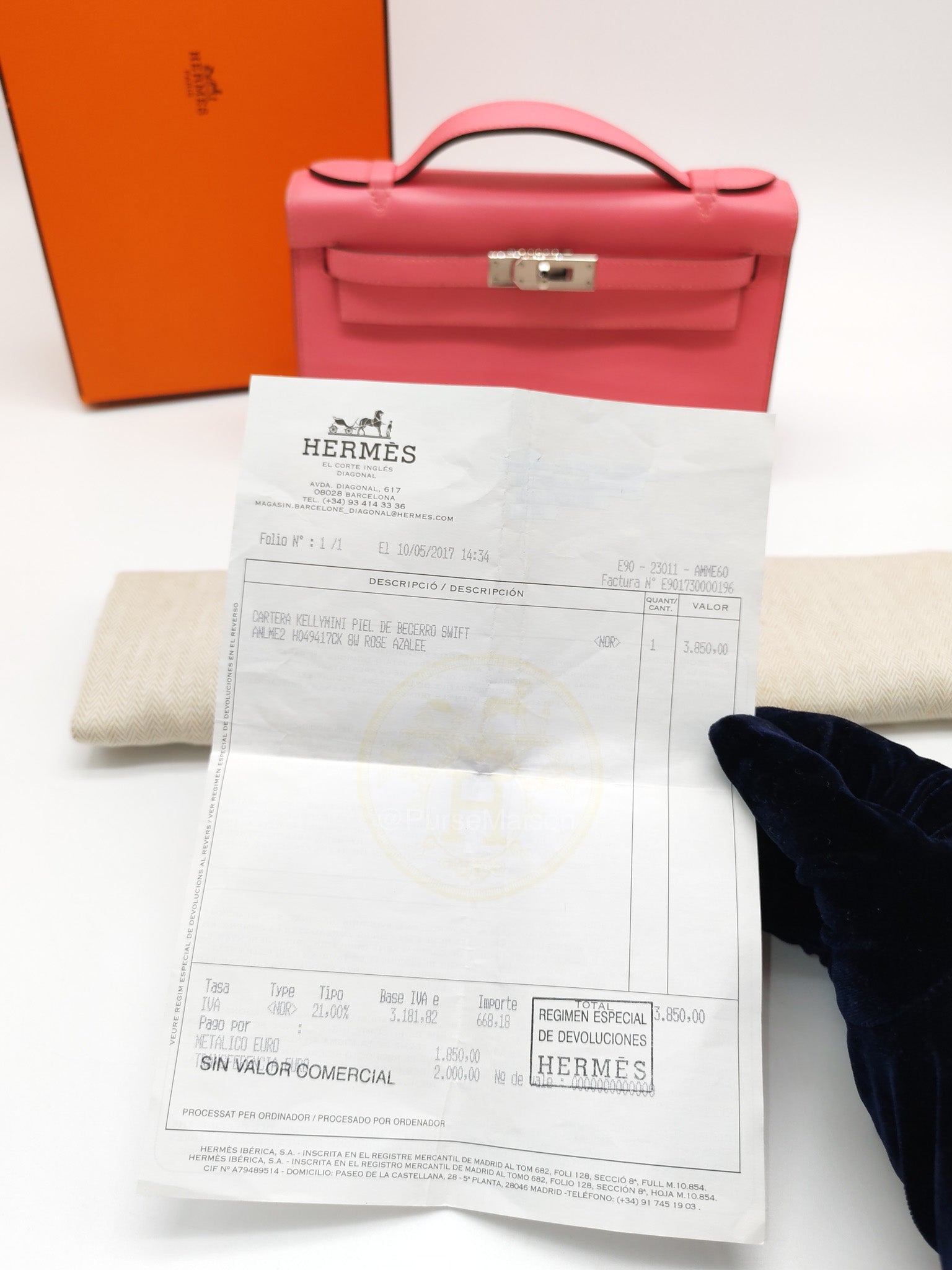 Hermes Kelly Pochette Rose Azalee in Swift Leather and Palladium Hardware Stamp A (2017)