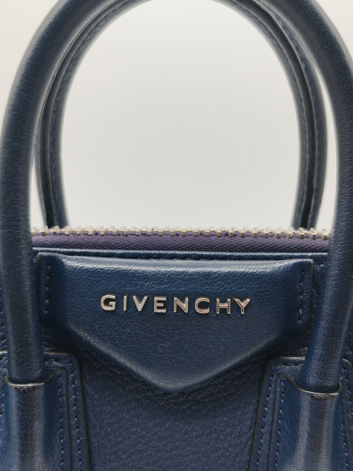 Givenchy Antigona Mini in Navy Blue Grained Calfskin Leather and Silver Hardware