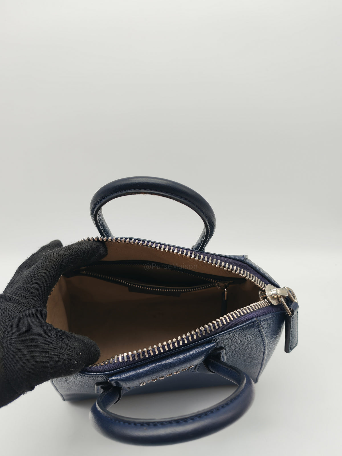 Givenchy Antigona Mini in Navy Blue Grained Calfskin Leather and Silver Hardware