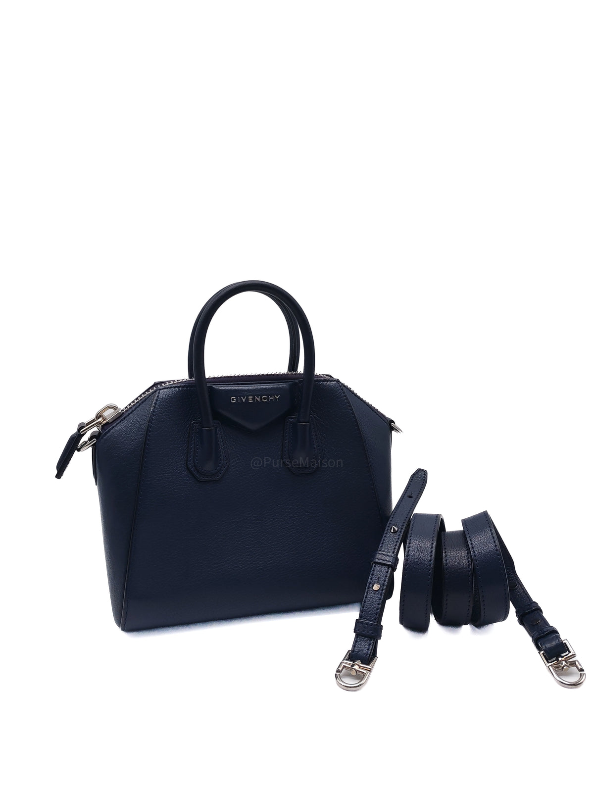 Givenchy Antigona Mini in Navy Blue Grained Calfskin Leather and Silver Hardware
