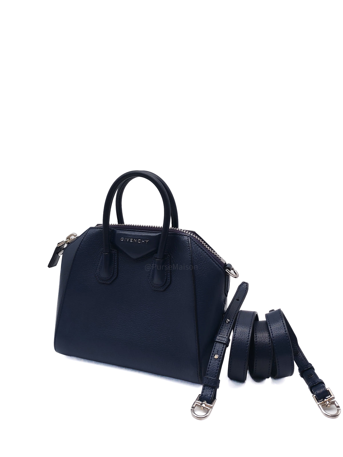 Givenchy Antigona Mini in Navy Blue Grained Calfskin Leather and Silver Hardware