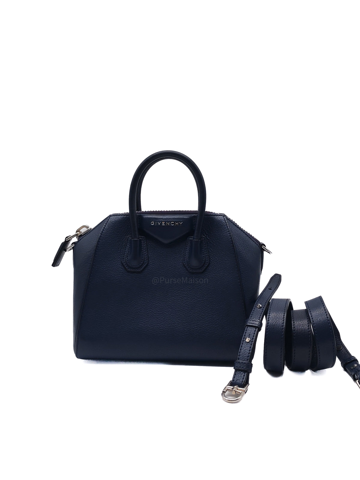 Givenchy Antigona Mini in Navy Blue Grained Calfskin Leather and Silver Hardware