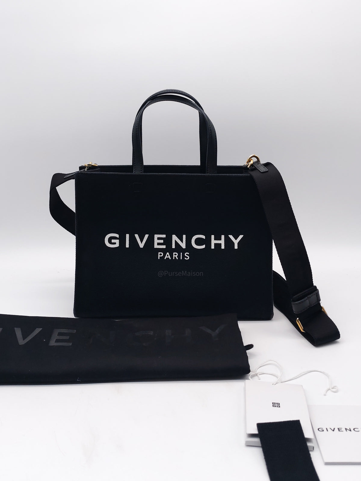 Givenchy Small G-Tote Bag Black Fiber Canvas Gold Hardware