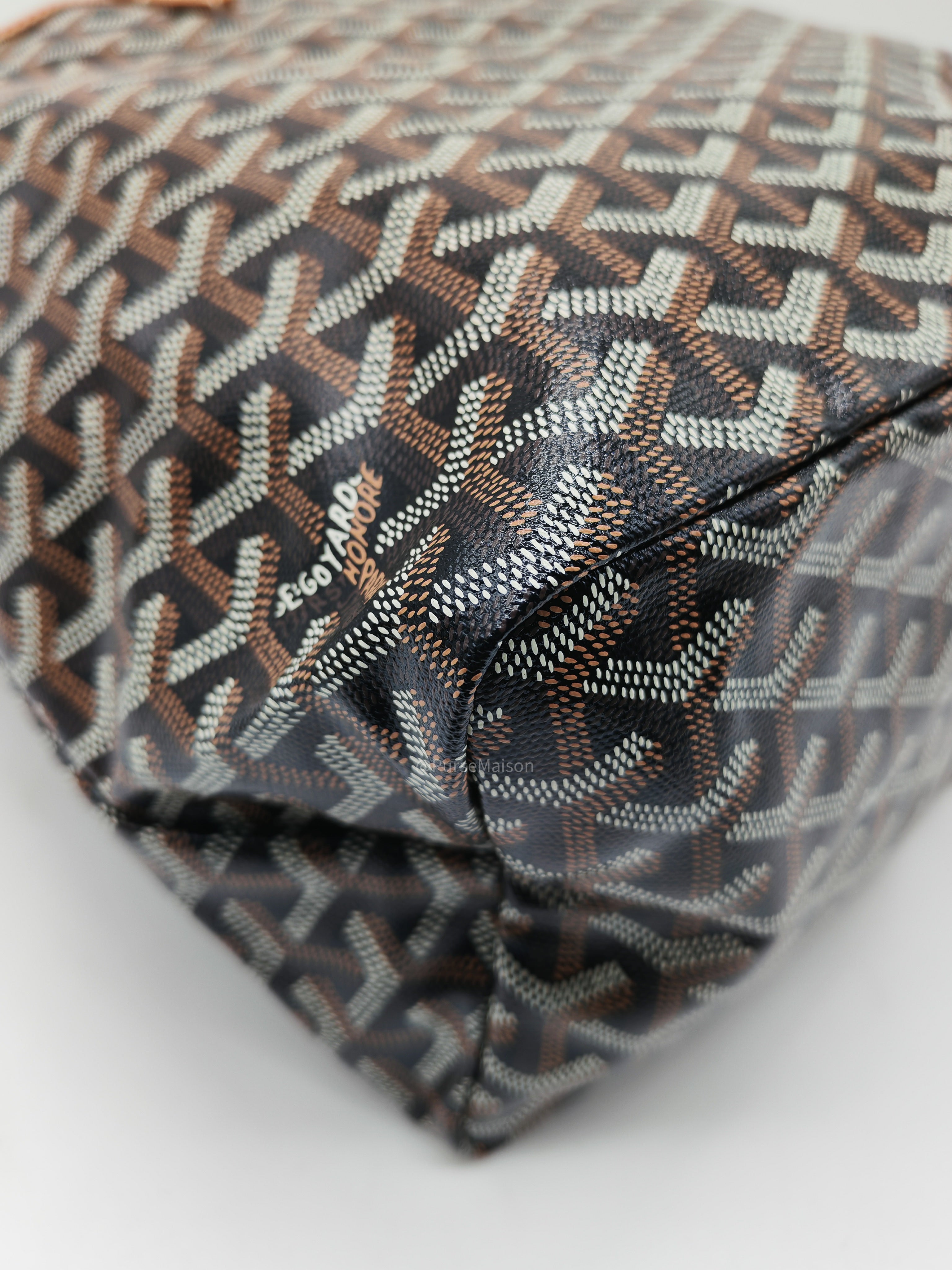 Goyard Saint Louis PM Tote Bag in Noir et Naturel/Tan Goyardine Canvas with Croc Universel Clip Charm