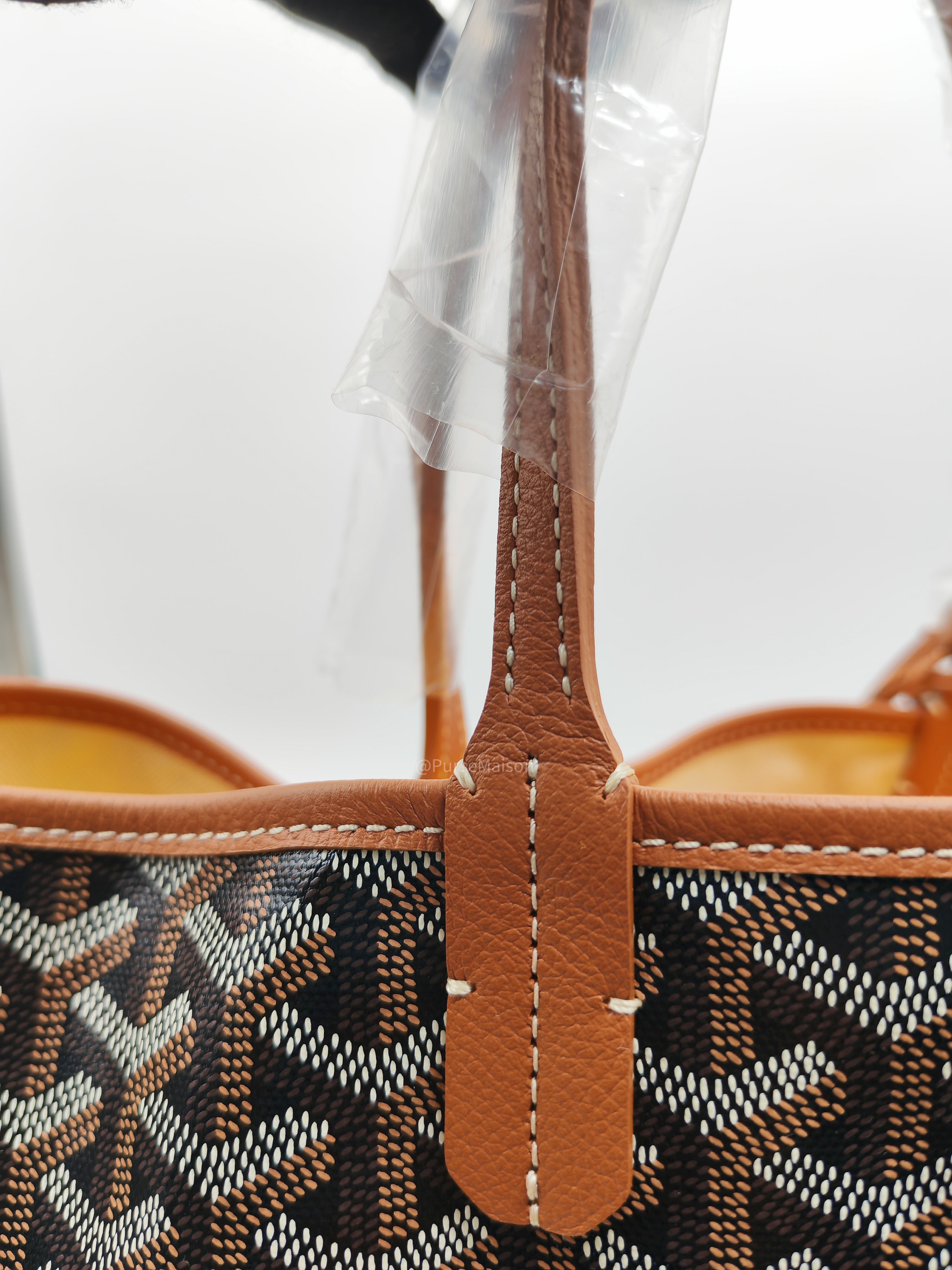 Goyard Saint Louis PM Tote Bag in Noir et Naturel/Tan Goyardine Canvas with Croc Universel Clip Charm