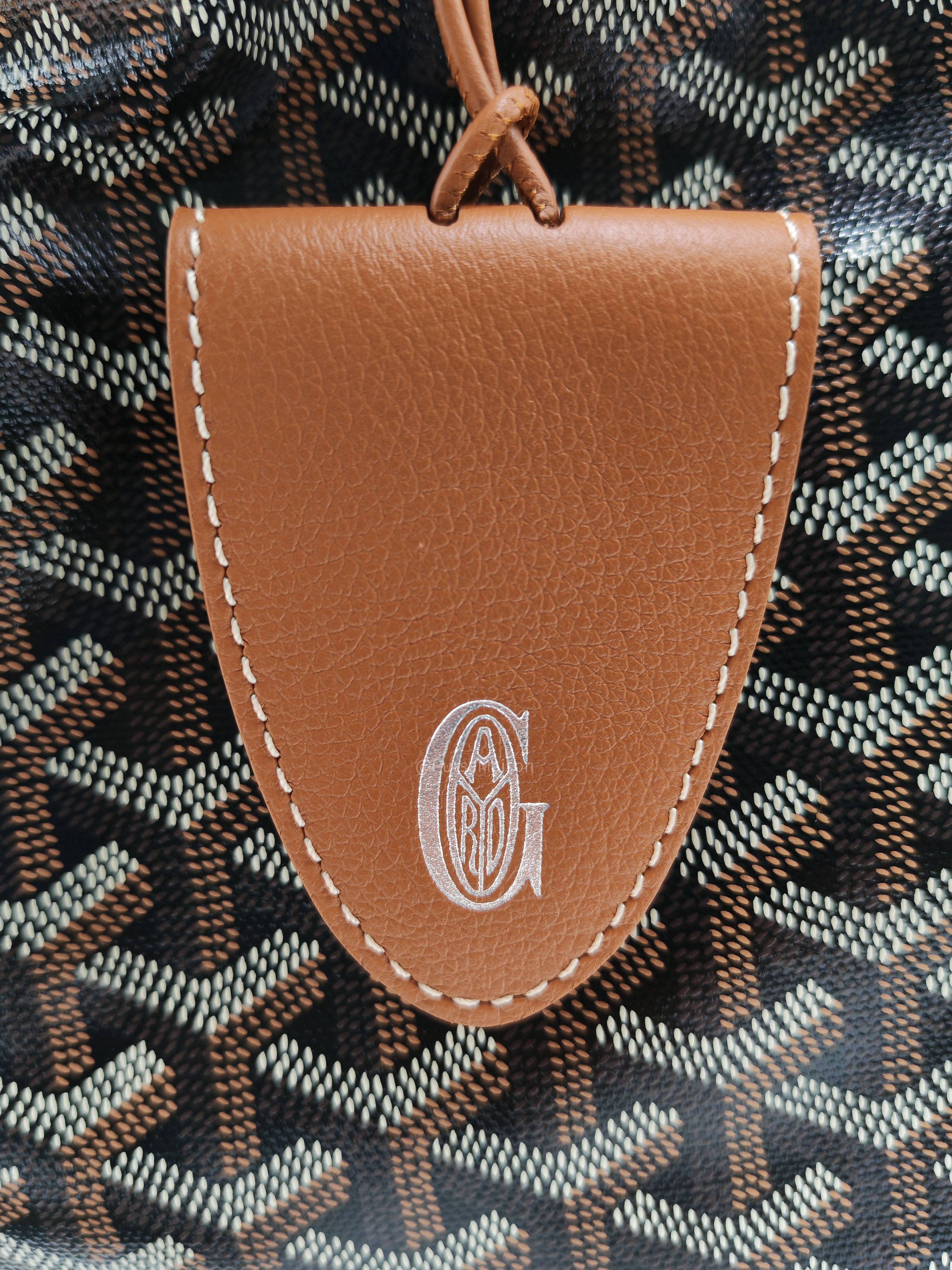 Goyard Saint Louis PM Tote Bag in Noir et Naturel/Tan Goyardine Canvas with Croc Universel Clip Charm