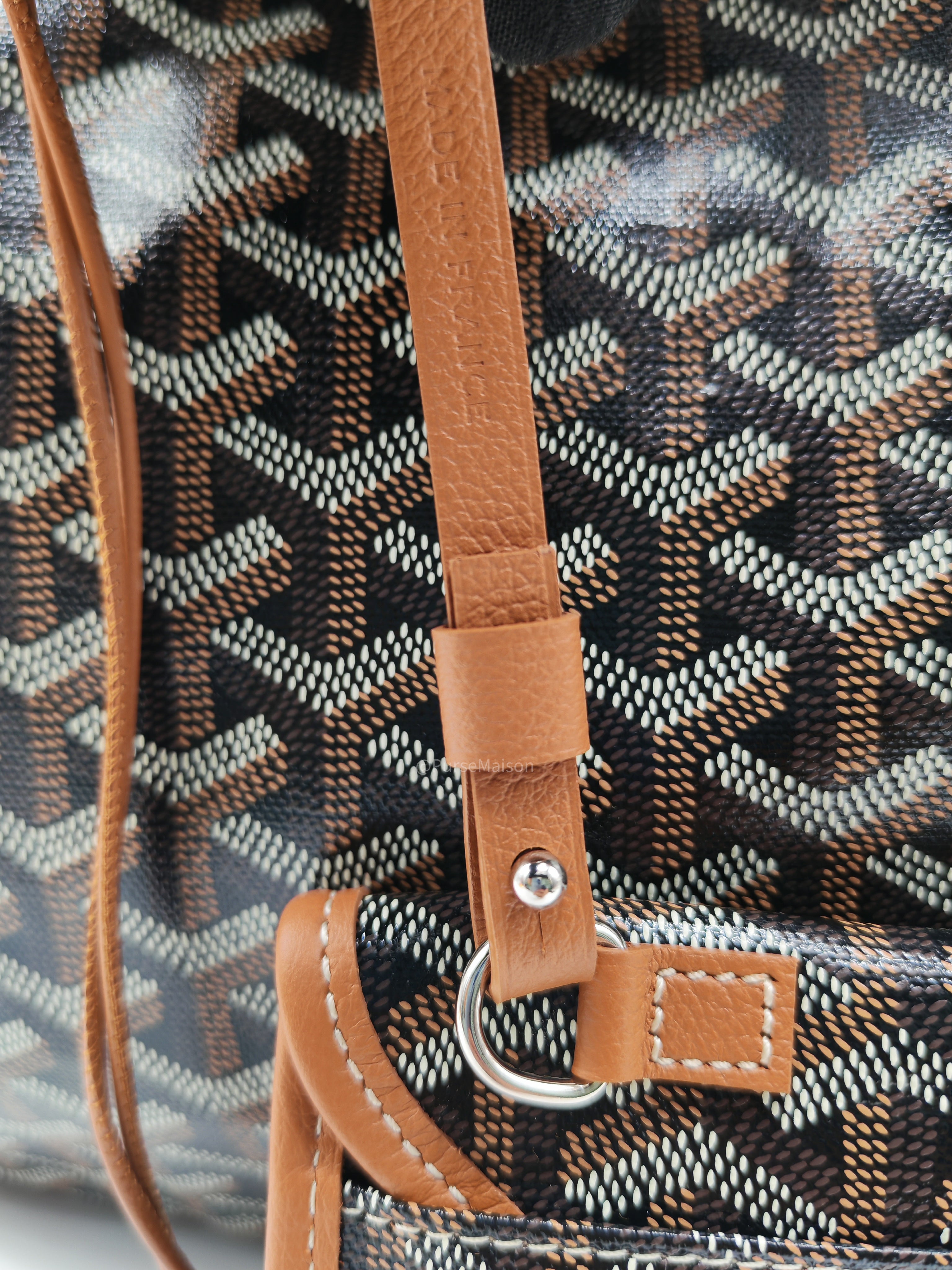 Goyard Saint Louis PM Tote Bag in Noir et Naturel/Tan Goyardine Canvas with Croc Universel Clip Charm