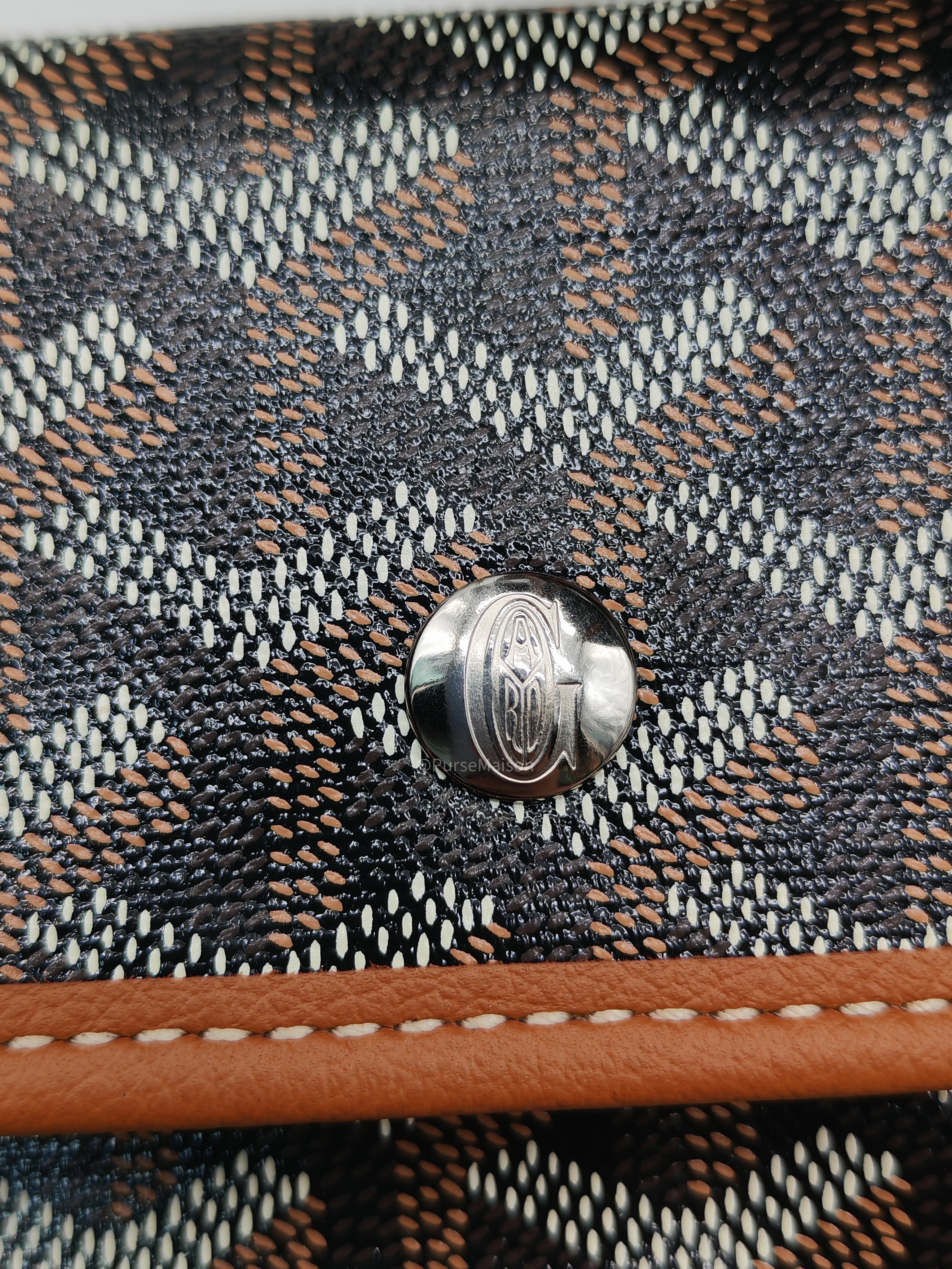 Goyard Saint Louis PM Tote Bag in Noir et Naturel/Tan Goyardine Canvas with Croc Universel Clip Charm