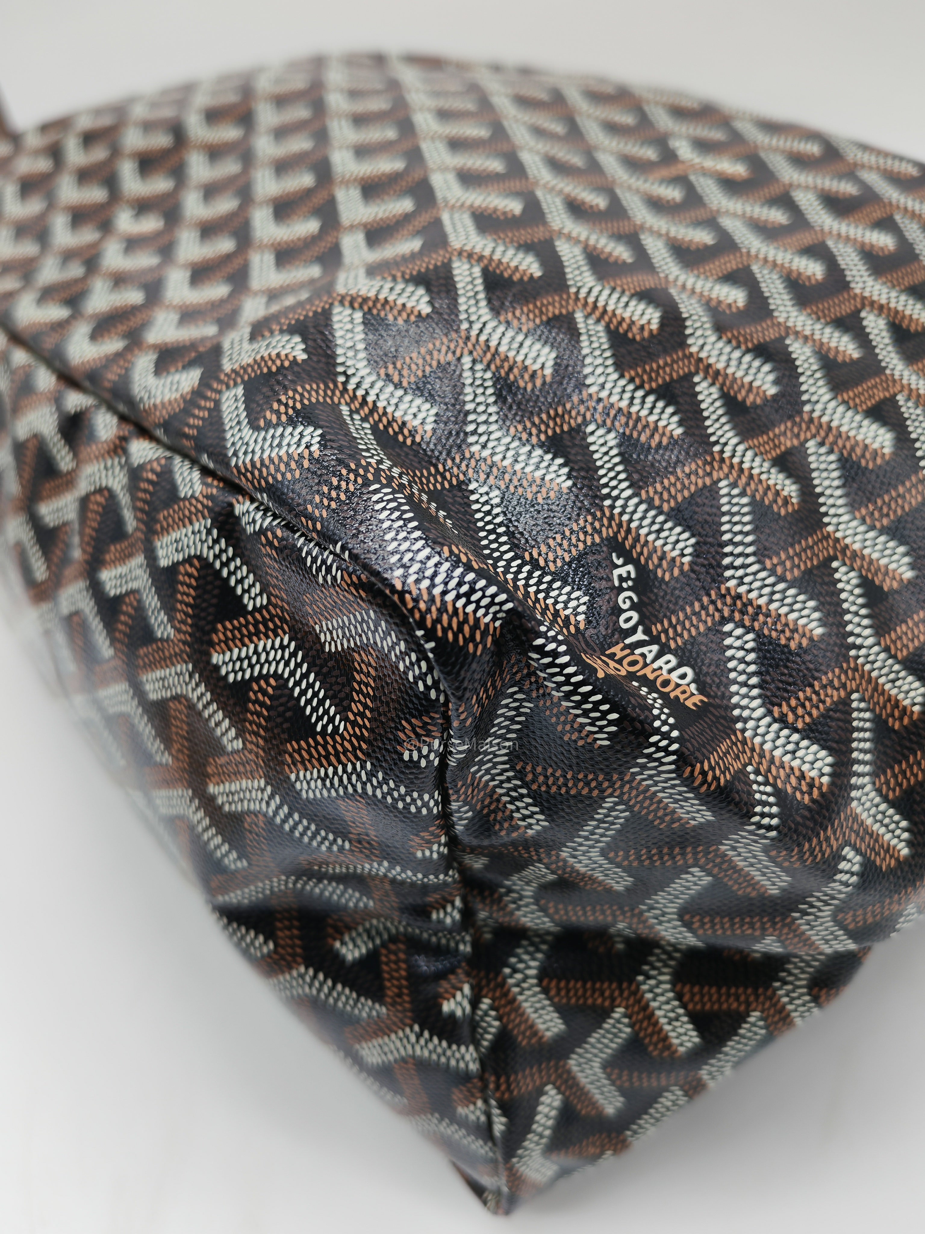 Goyard Saint Louis PM Tote Bag in Noir et Naturel/Tan Goyardine Canvas with Croc Universel Clip Charm