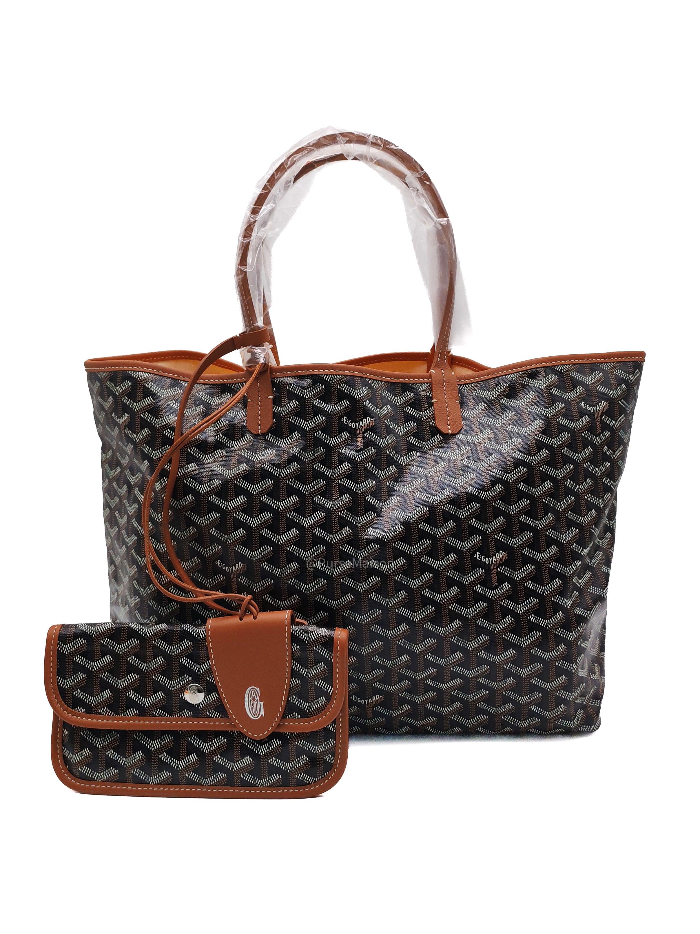 Goyard Saint Louis PM Tote Bag in Noir et Naturel/Tan Goyardine Canvas with Croc Universel Clip Charm
