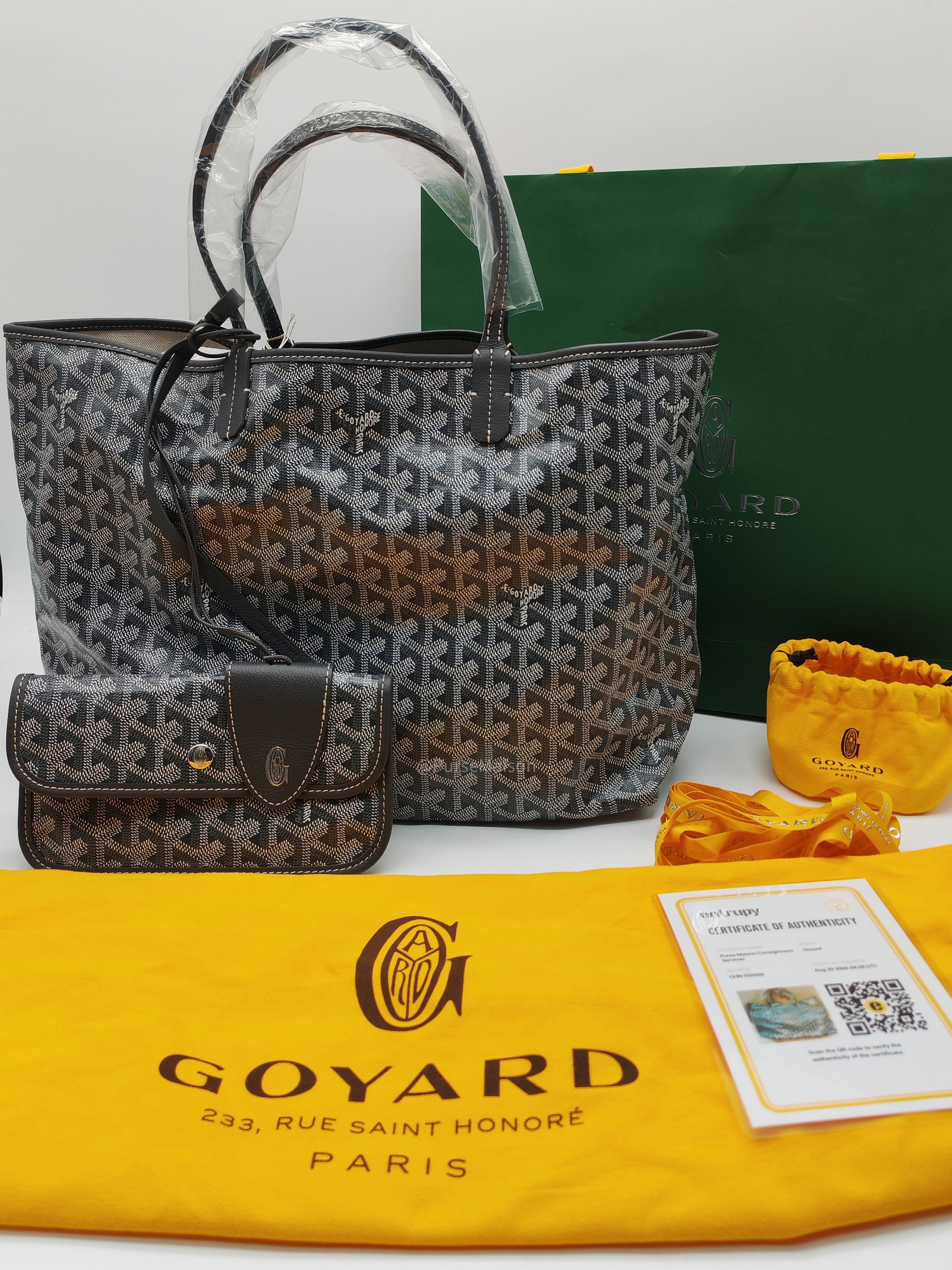 Goyard Saint Louis PM Tote Bag in Gris/Grey Goyardine Canvas with Croc Universel Clip Charm