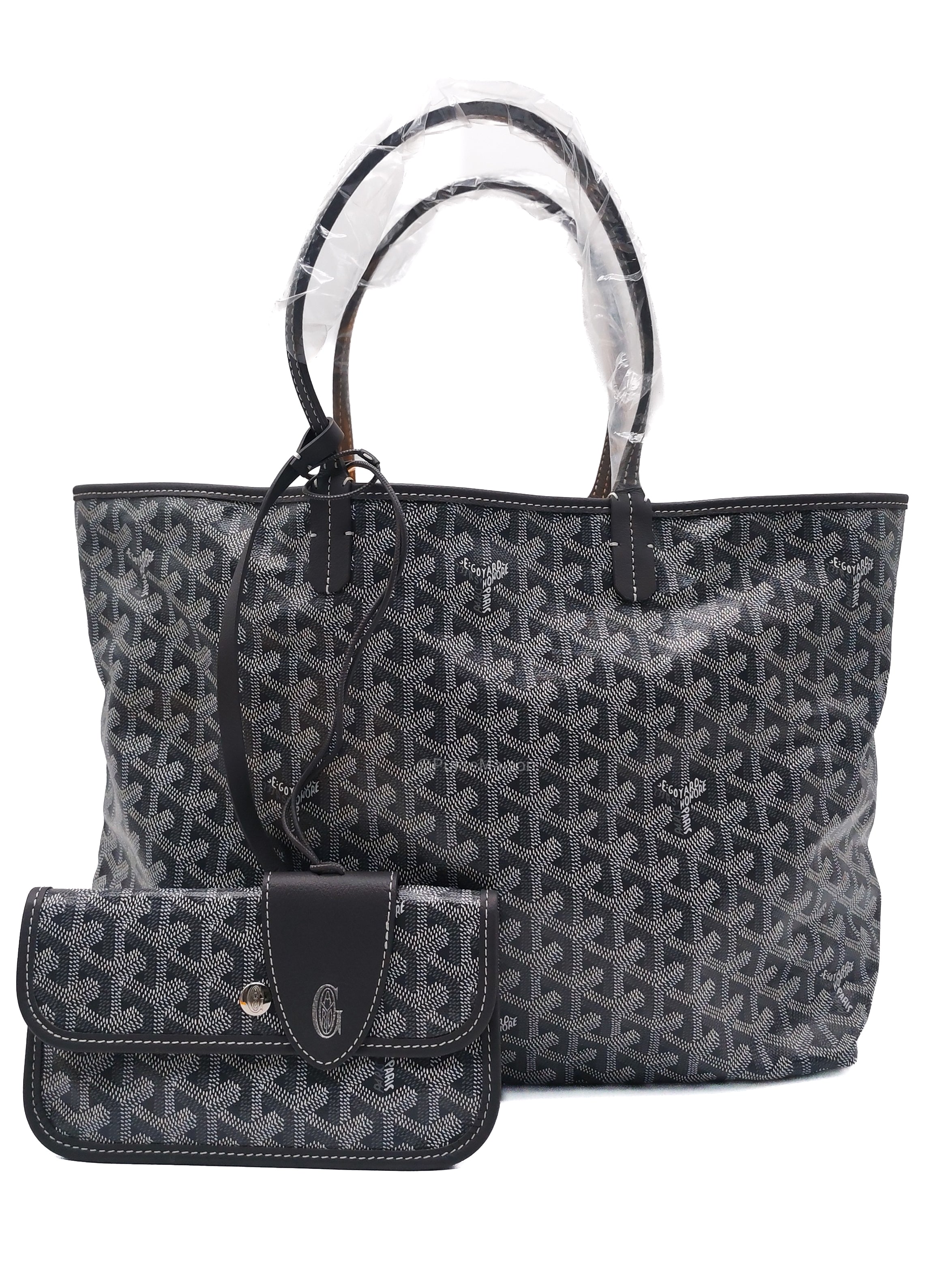 Goyard Saint Louis PM Tote Bag in Gris/Grey Goyardine Canvas with Croc Universel Clip Charm