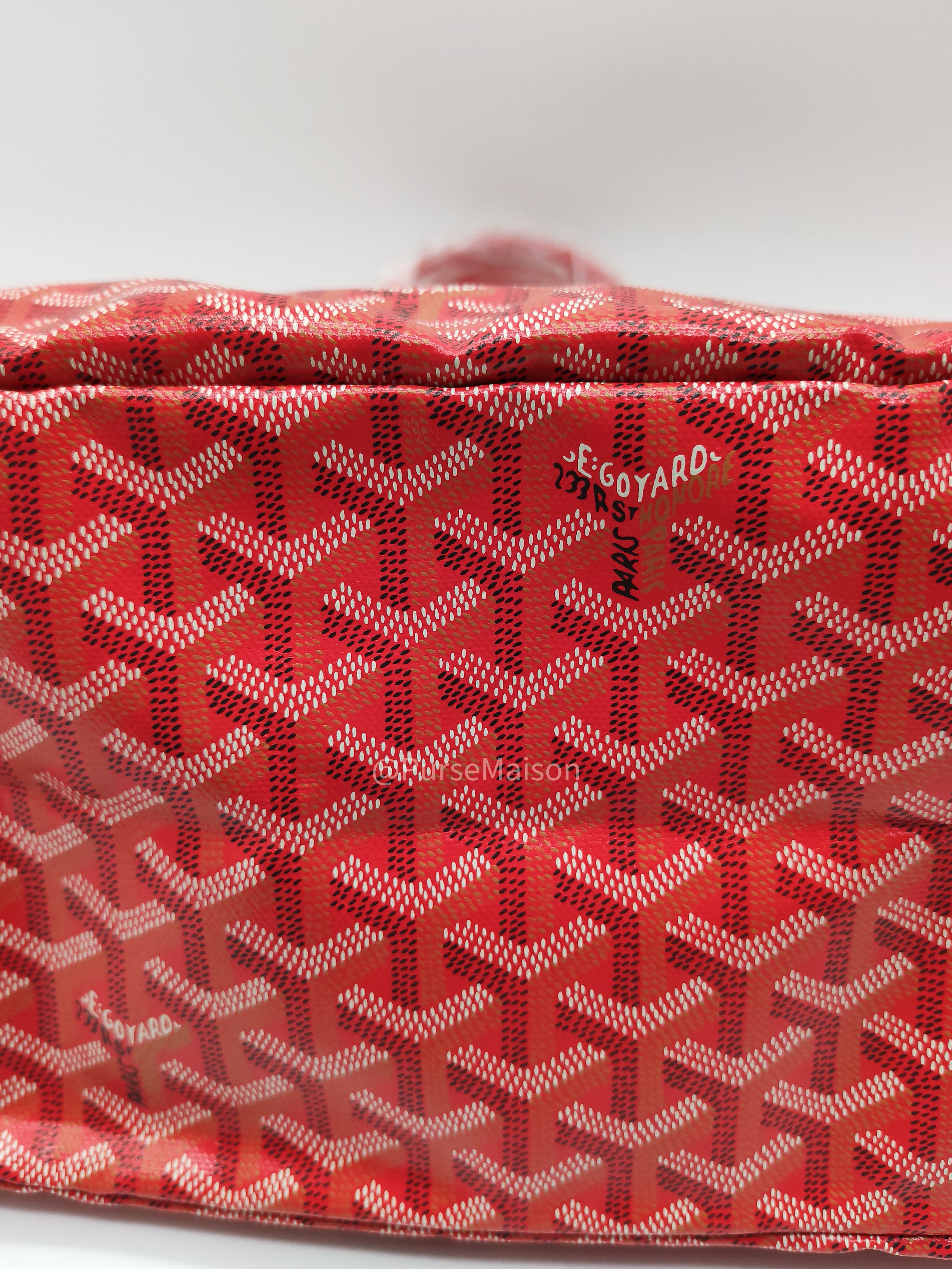 Goyard Saint Louis PM Tote Bag in Red Goyardine Canvas with Sunflower & Dog Hand-Painted Marquage (Limited Edition)
